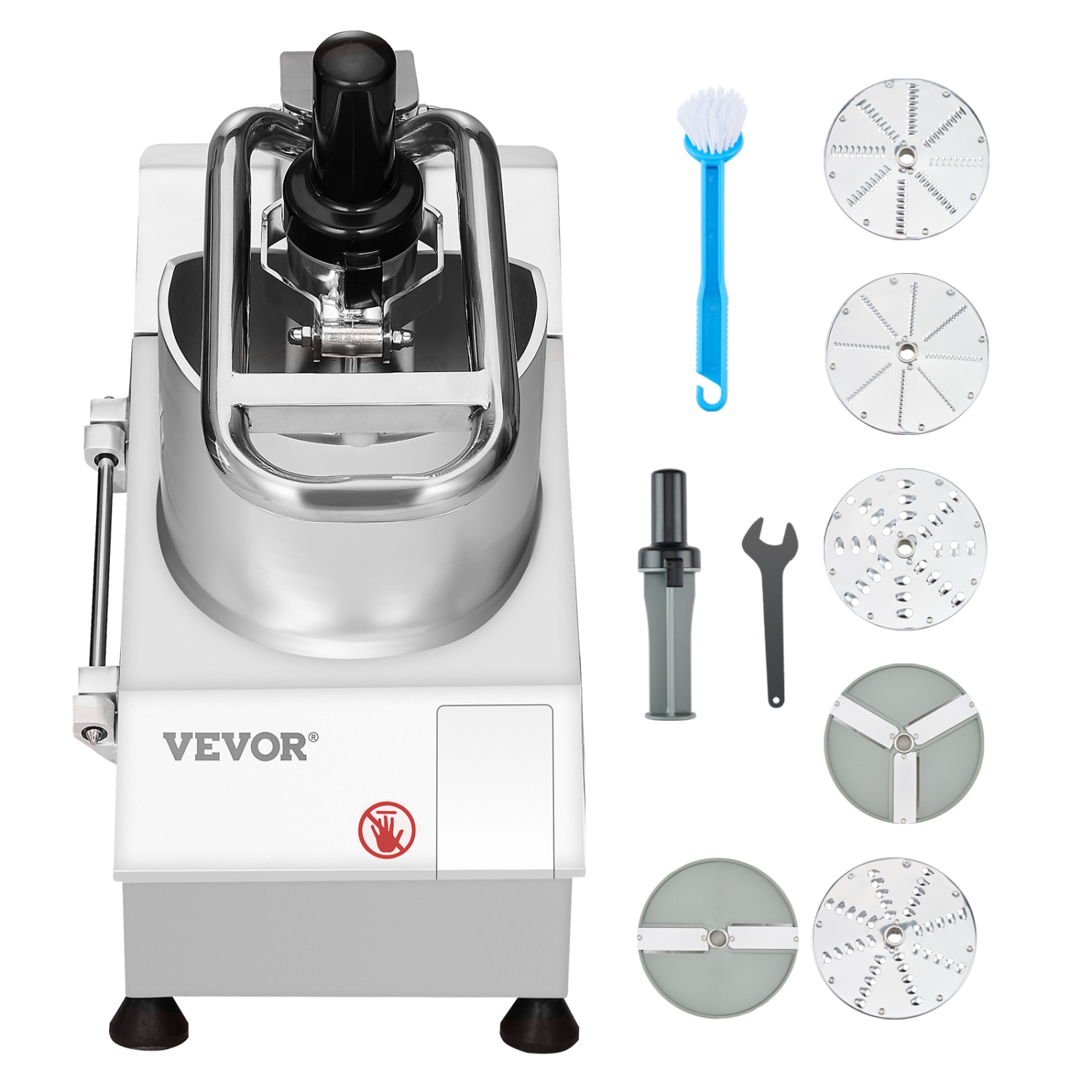 VEVOR Food Processor & Vegetable Chopper, 2 Feeding Holes Food-Grade Stainless Steel Chopper, 6 Detachable Blades, 3mm/5mm/7mm/10mm Shredder, 2mm/4mm