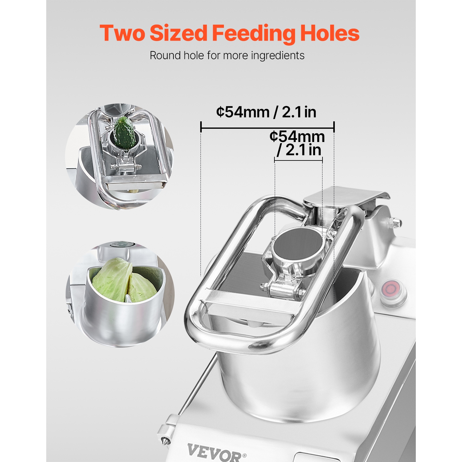 VEVOR Food Processor & Vegetable Chopper, 2 Feeding Holes Food-Grade Stainless Steel Chopper, 6 Detachable Blades, 3mm/5mm/7mm/10mm Shredder, 2mm/4mm