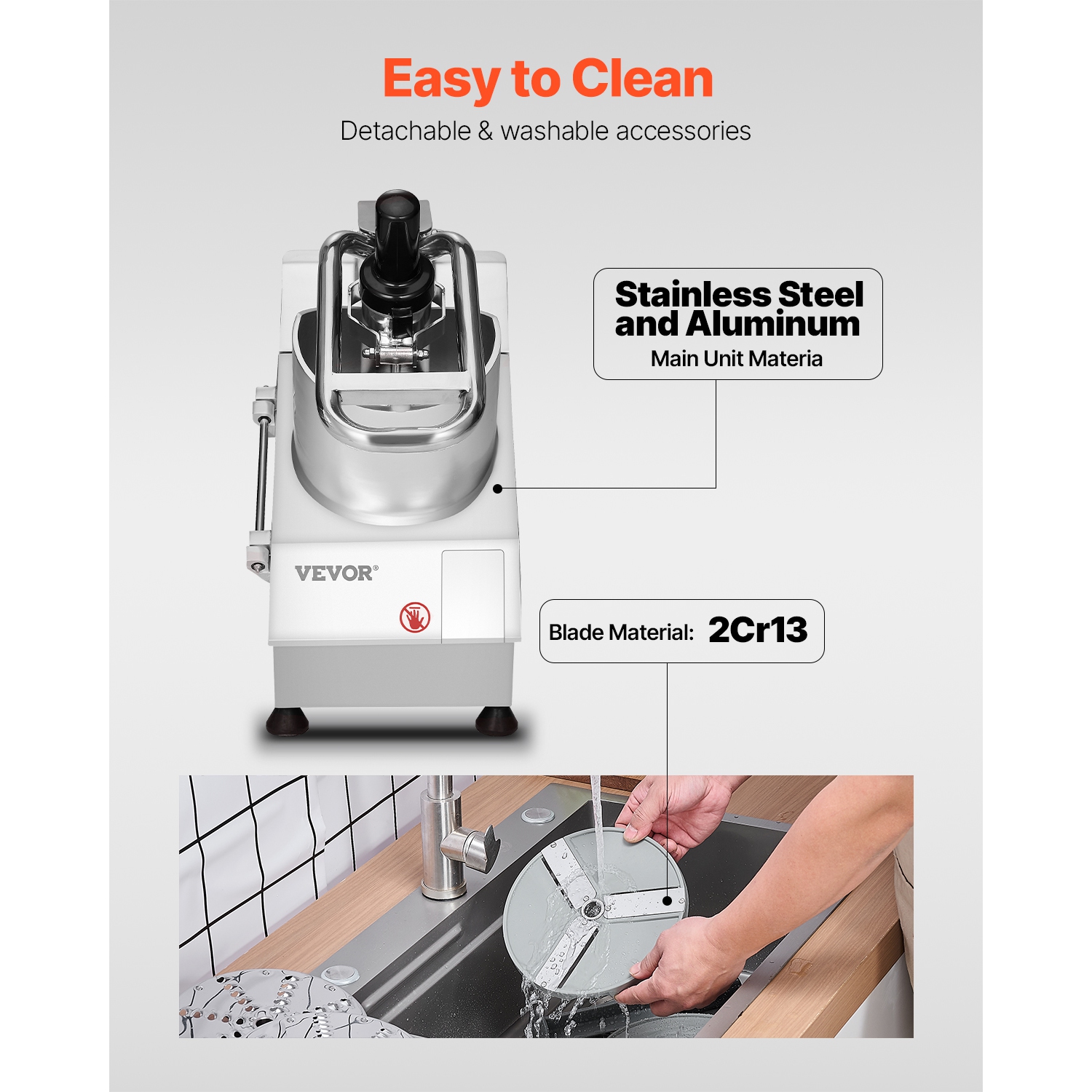 VEVOR Food Processor & Vegetable Chopper, 2 Feeding Holes Food-Grade Stainless Steel Chopper, 6 Detachable Blades, 3mm/5mm/7mm/10mm Shredder, 2mm/4mm