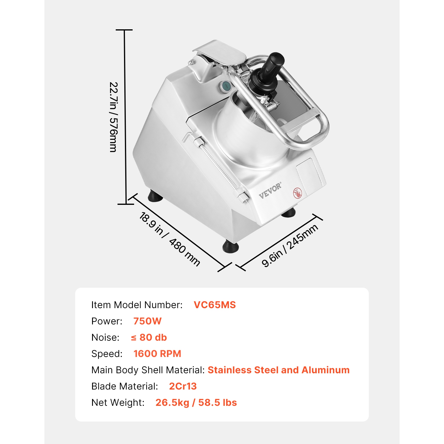 VEVOR Food Processor & Vegetable Chopper, 2 Feeding Holes Food-Grade Stainless Steel Chopper, 6 Detachable Blades, 3mm/5mm/7mm/10mm Shredder, 2mm/4mm