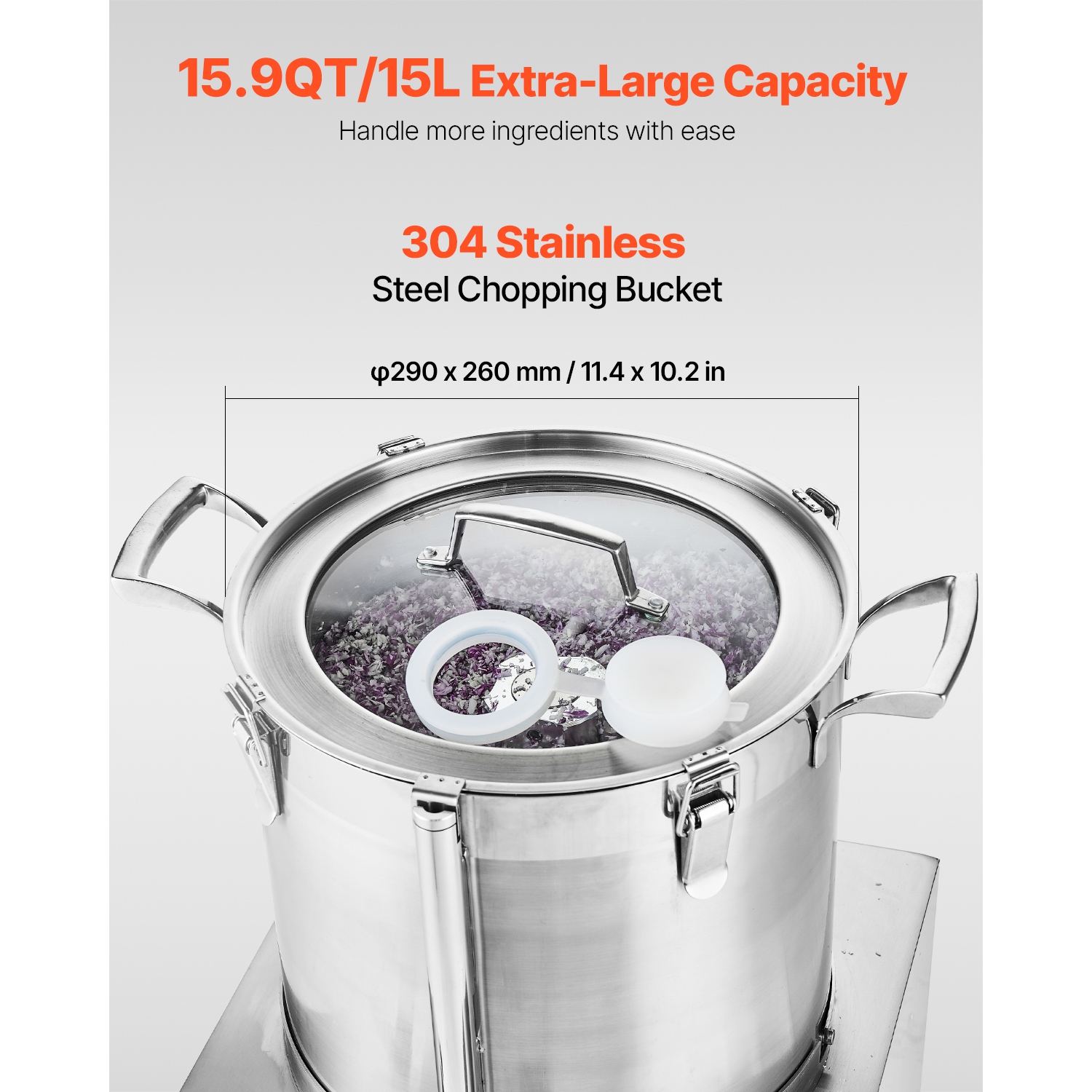 VEVOR 15.9 Quart Food Processor & Vegetable Chopper, Food-Grade Stainless Steel Chopper with 2 Extra S-Curve Blades, Ideal for Chopping Vegetables,