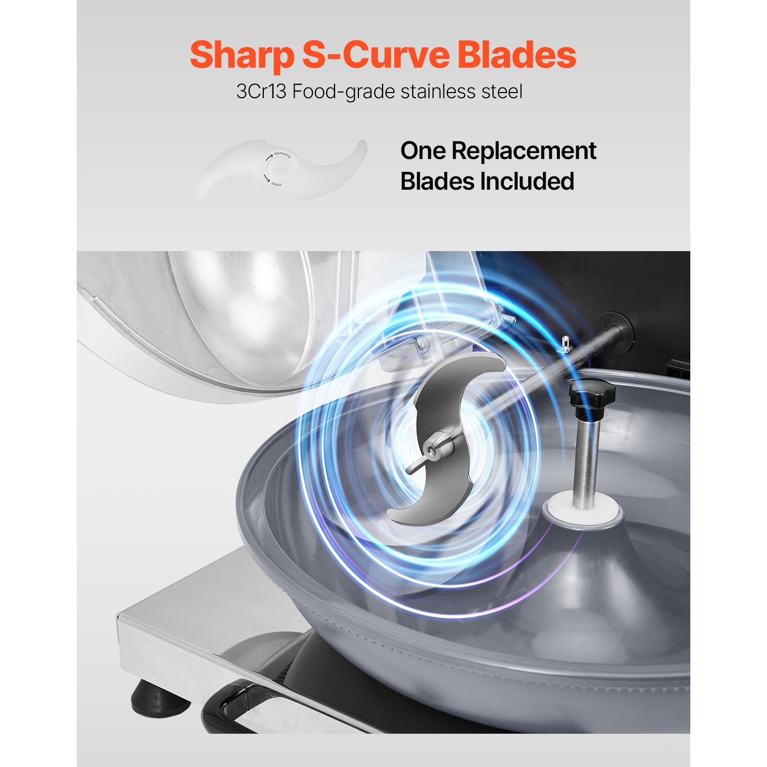 VEVOR 3000RPM Food Processor & Vegetable Chopper, Food-Grade Stainless Steel Chopper with S-Curve Blade, Multifunctional for Chopping Vegetables,