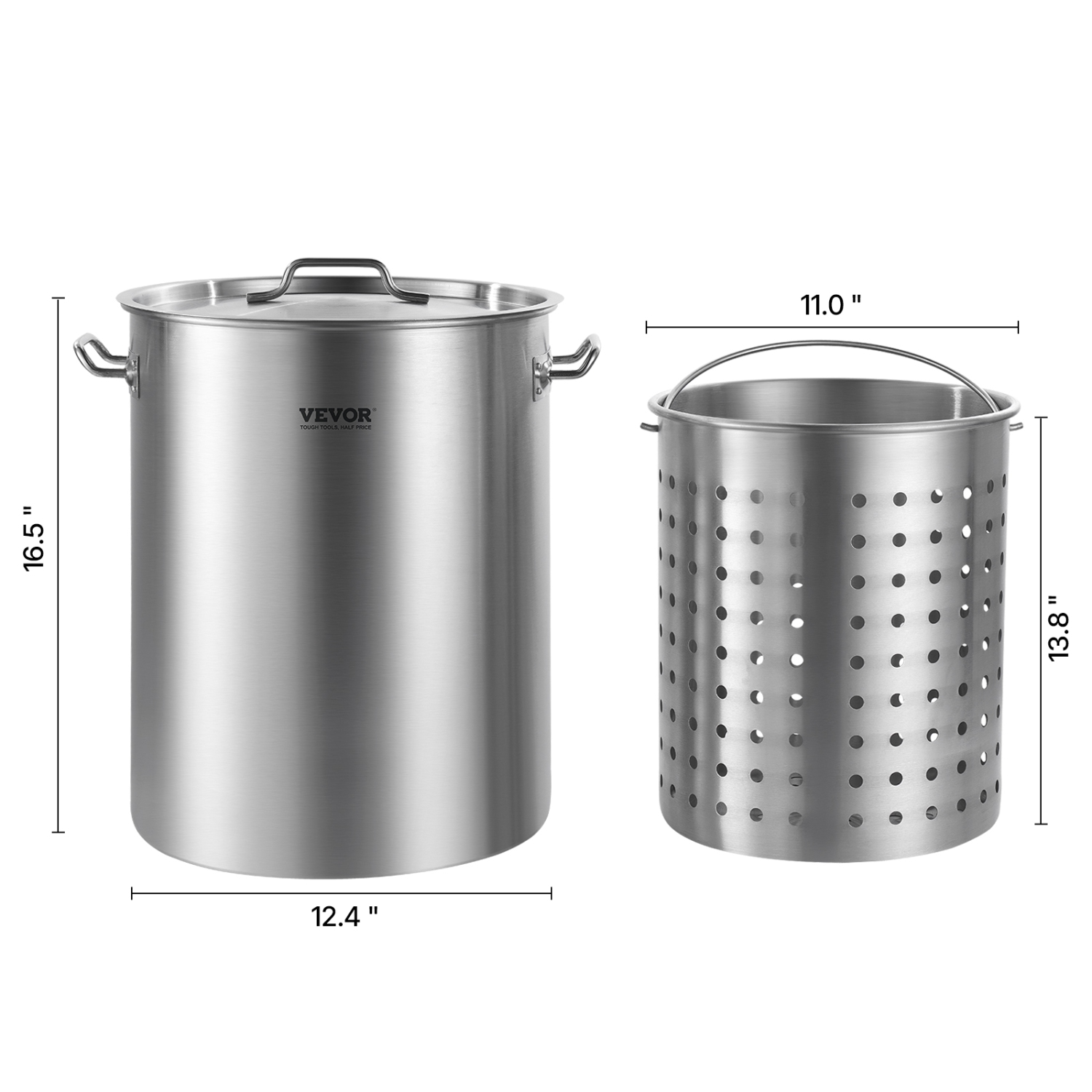 VEVOR 36 Quart Stainless Steel Stockpot, Cookware Sauce Pot with Basket, Lid, and Handle, Heavy Duty Commercial Grade Stock Pot, for Steaming Boiling