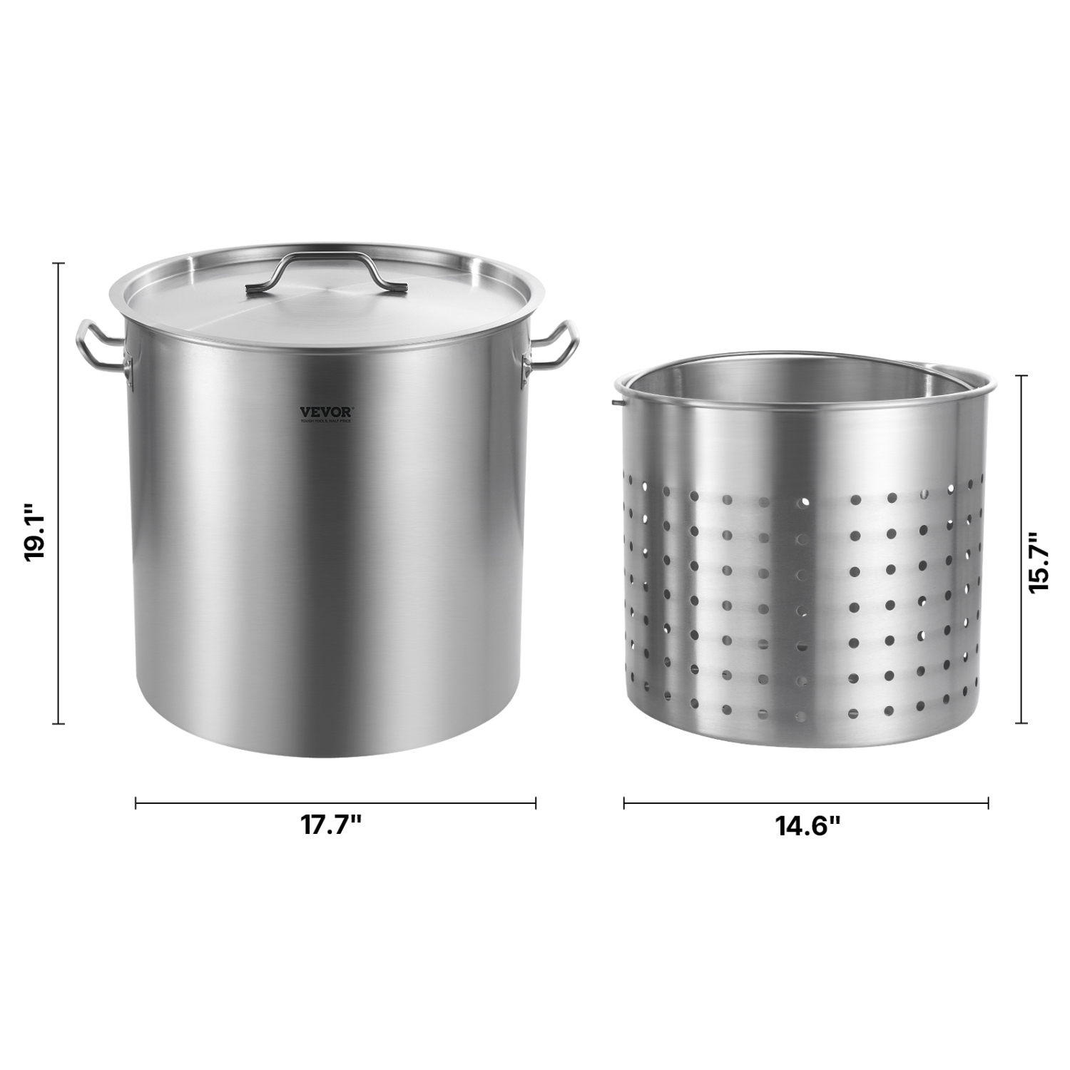 VEVOR 84 Quart Stainless Steel Stockpot, Large Cooking Pots, Cookware Sauce Pot with Basket, Lid, and Handle, Heavy Duty Commercial Grade Stock Pot,