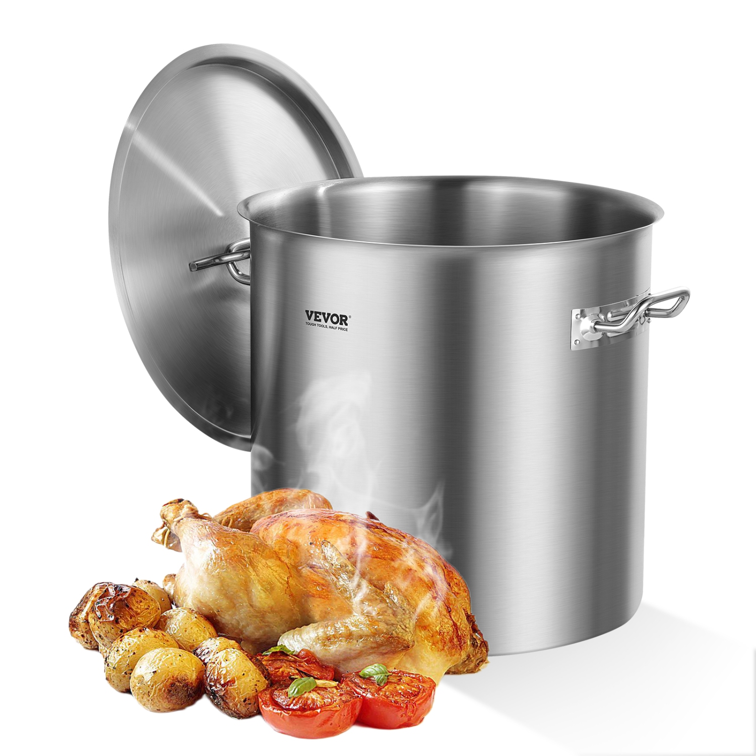 VEVOR 53 Quart Stainless Steel Stockpot, Large Cooking Pots, Cookware Sauce Pot with Lid, and Handle, Heavy Duty Commercial Grade Stock Pot, for