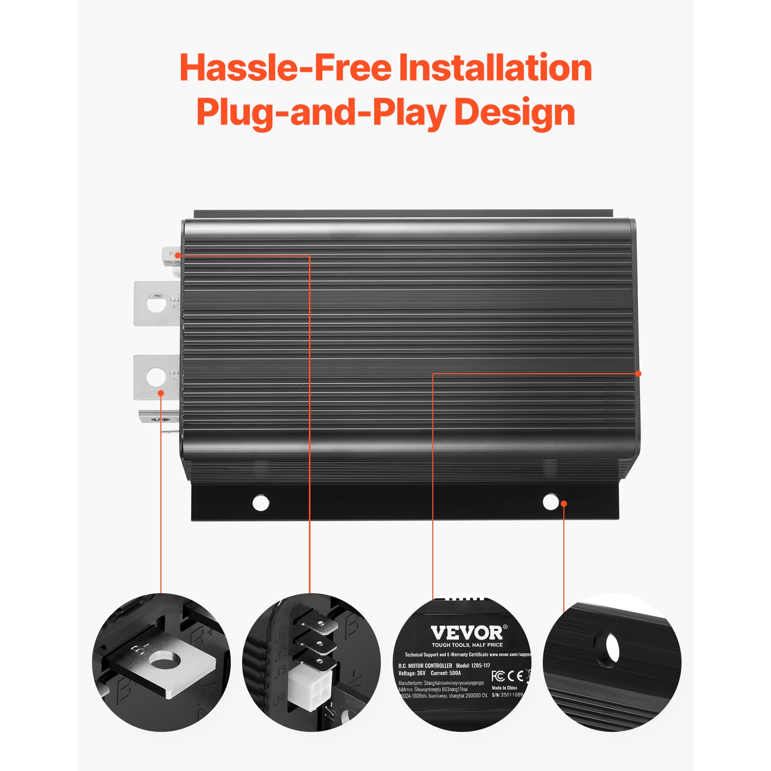 VEVOR 36V & 500A Golf Cart Speed Controller, DC Motor Controller for Golf Carts, IP65 Rated Protection, Aluminum Alloy & ABS Housing, Compatible with