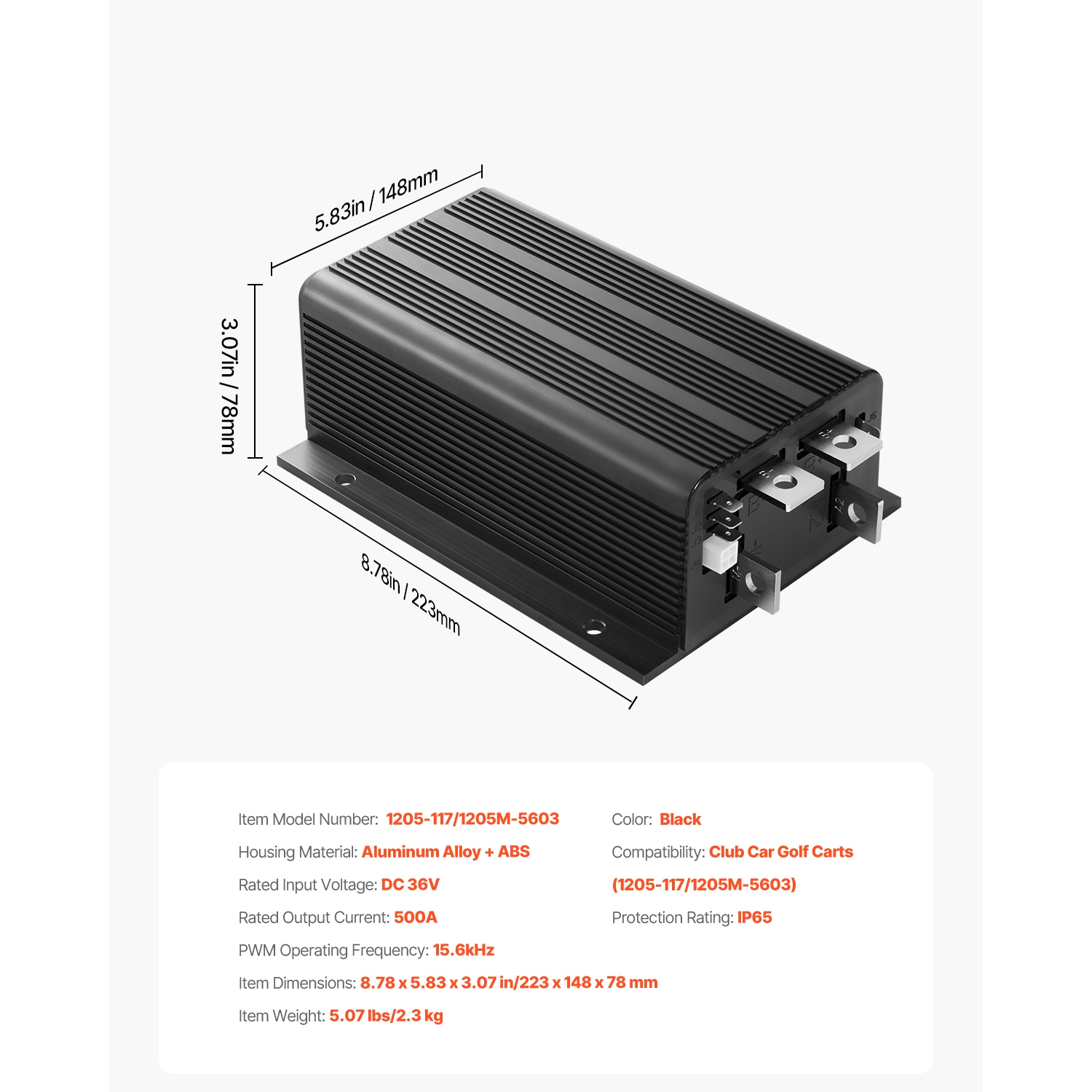 VEVOR 36V & 500A Golf Cart Speed Controller, DC Motor Controller for Golf Carts, IP65 Rated Protection, Aluminum Alloy & ABS Housing, Compatible with