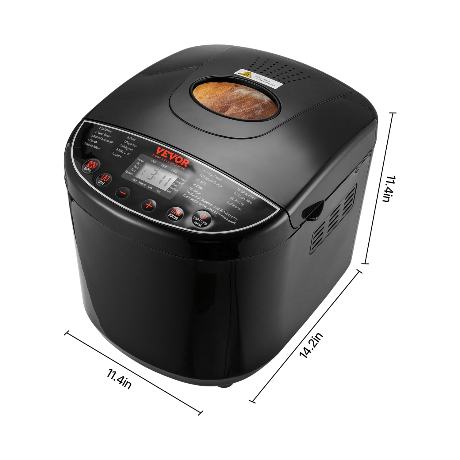 VEVOR 19-in-1 2LB Bread Maker, Dough Machine, Nonstick Ceramic Pan Automatic Breadmaker with Gluten Free Setting, Whole Wheat Bread Making, Digital,