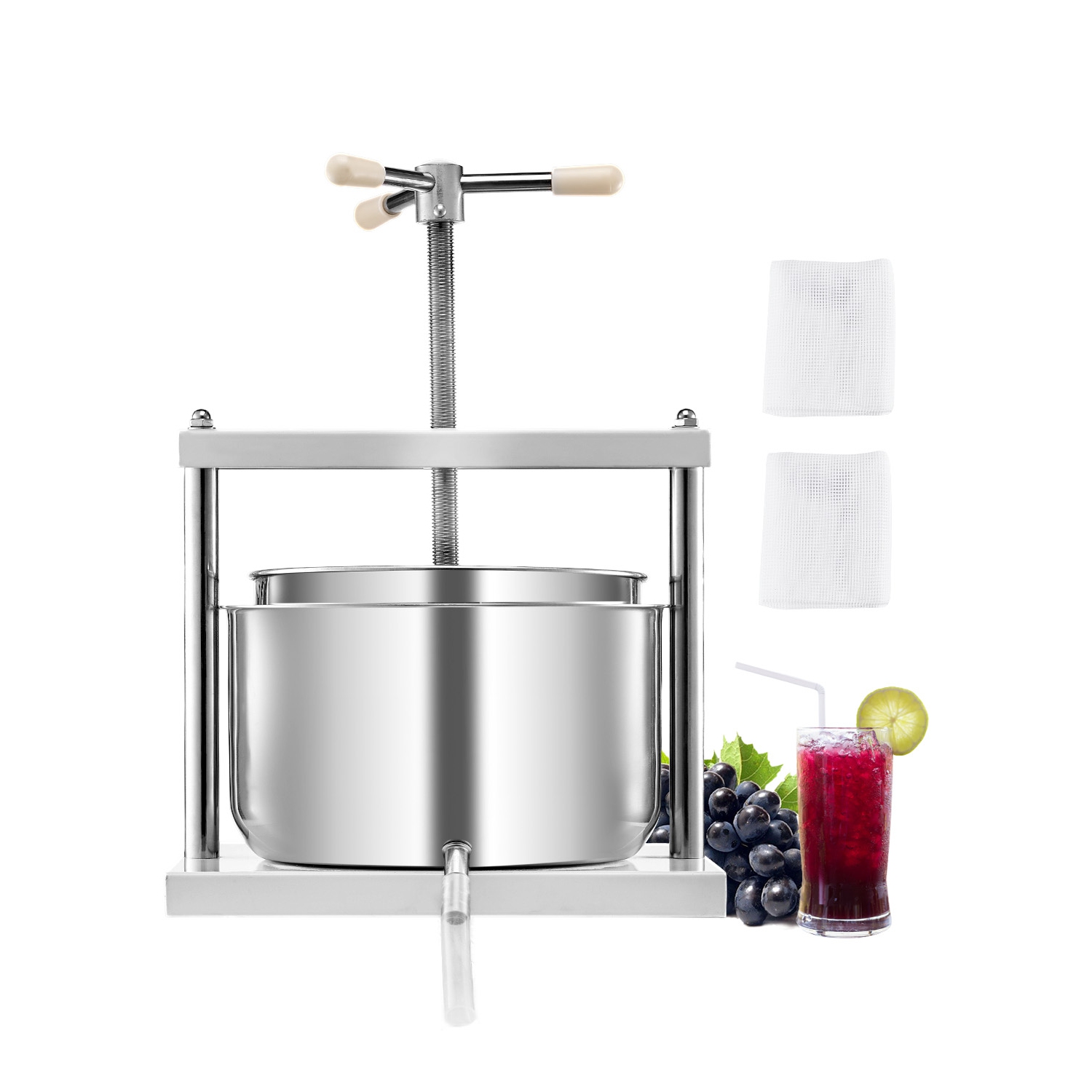 VEVOR 3.17 Gal/12L Fruit Wine Press, 2 Stainless Steel Barrels, Manual Juice Maker, Cider Apple Grape Tincture Honey Olive Oil Making Press with
