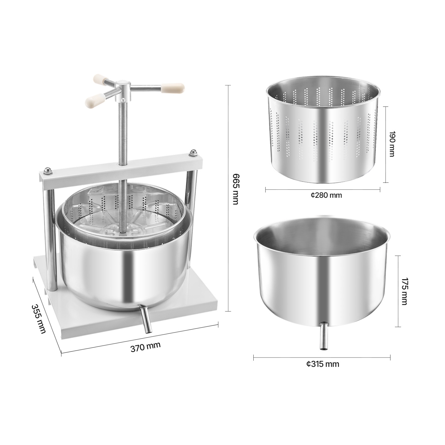 VEVOR 3.17 Gal/12L Fruit Wine Press, 2 Stainless Steel Barrels, Manual Juice Maker, Cider Apple Grape Tincture Honey Olive Oil Making Press with