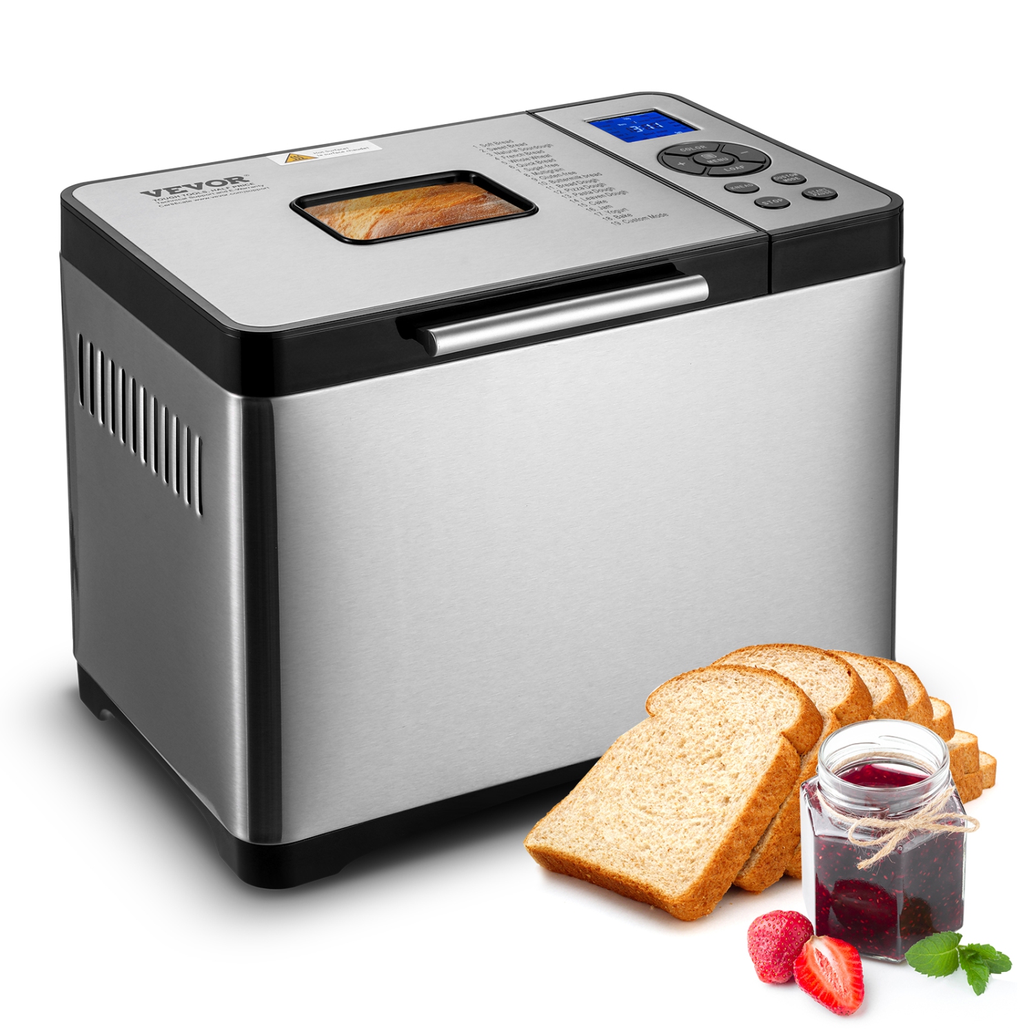 VEVOR 19-in-1 2LB Bread Maker, Dough Machine, Nonstick Ceramic Pan Automatic Breadmaker with Gluten Free Setting, Whole Wheat Bread Making, Digital,