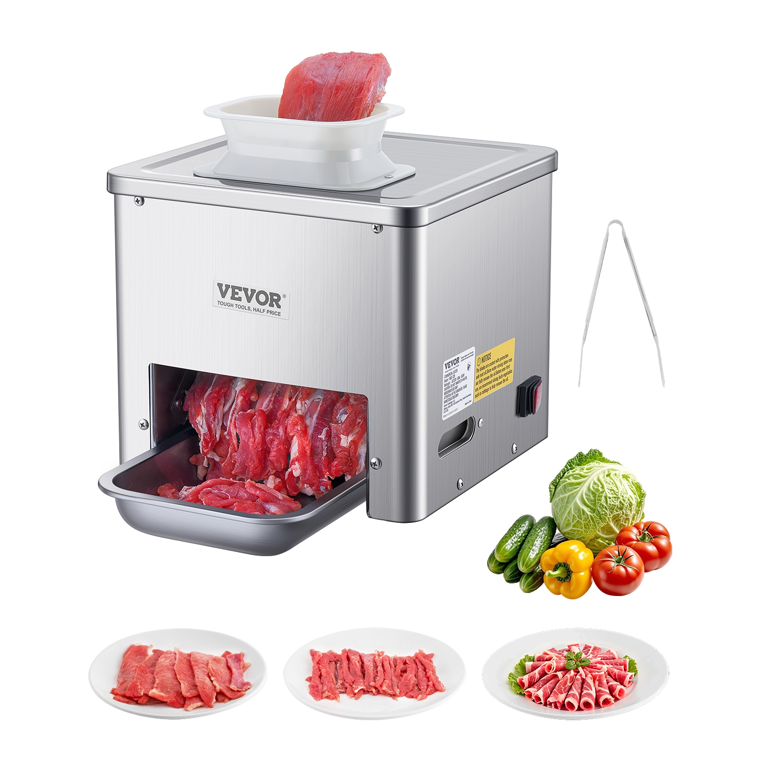 VEVOR 550W Meat Cutter Machine, Meat Slicer, 350 lb/h Commercial Meat Cutting Machine, Stainless Steel, 2.5-10 mm Thickness, Electric Food Cutting