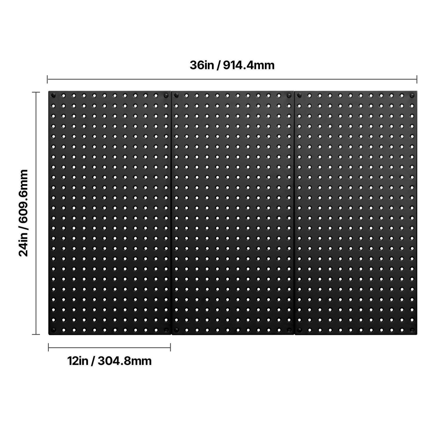 VEVOR – Panneau perforé en métal à 3 panneaux, panneau perforé de 24 x 12&nbsp;po, range-tout mural en acier robuste pour le garage, l'atelier, le