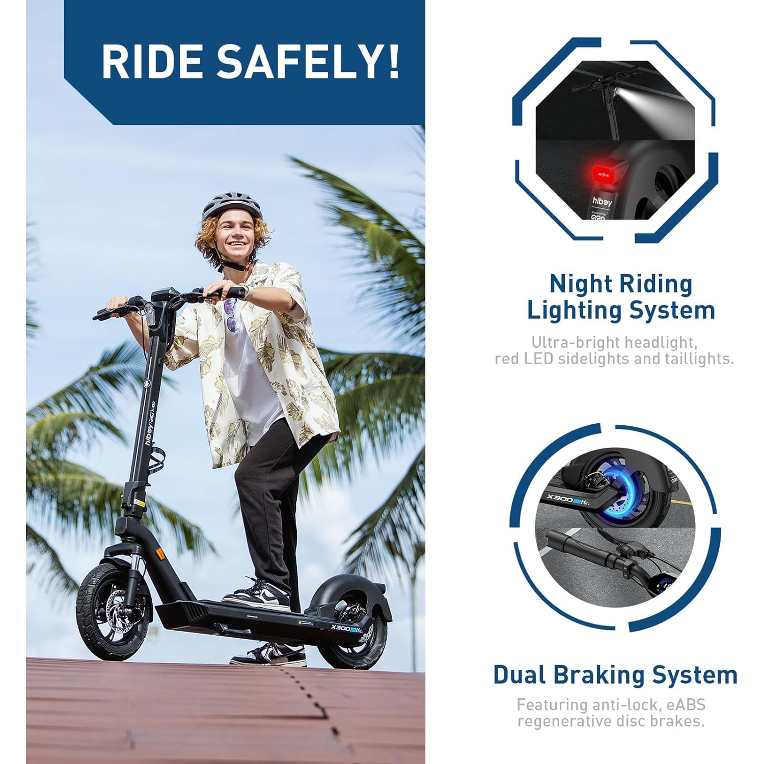 Hiboy X300 Electric Scooter, 700W Peak Motor, 12" Pneumatic Tires, 37KM/H & 61.2KM Range, Hydraulic Suspension, Foldable Commuter Electric Scooter