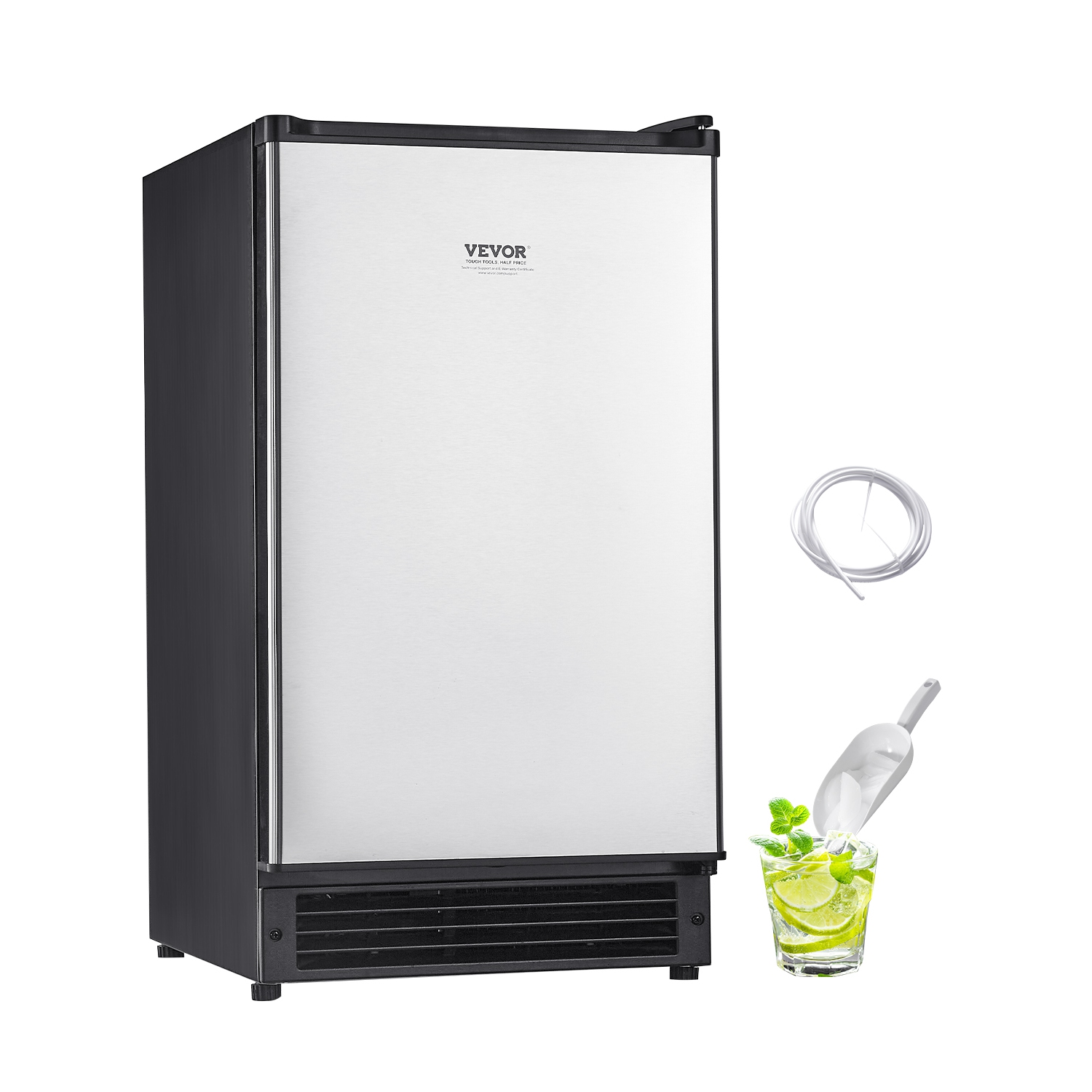 VEVOR 25 Lbs/Day Undercounter Built-in Ice Maker, Under Counter Ice Maker Machine with Reversible Door Stainless Steel, Freestanding Ice Maker for