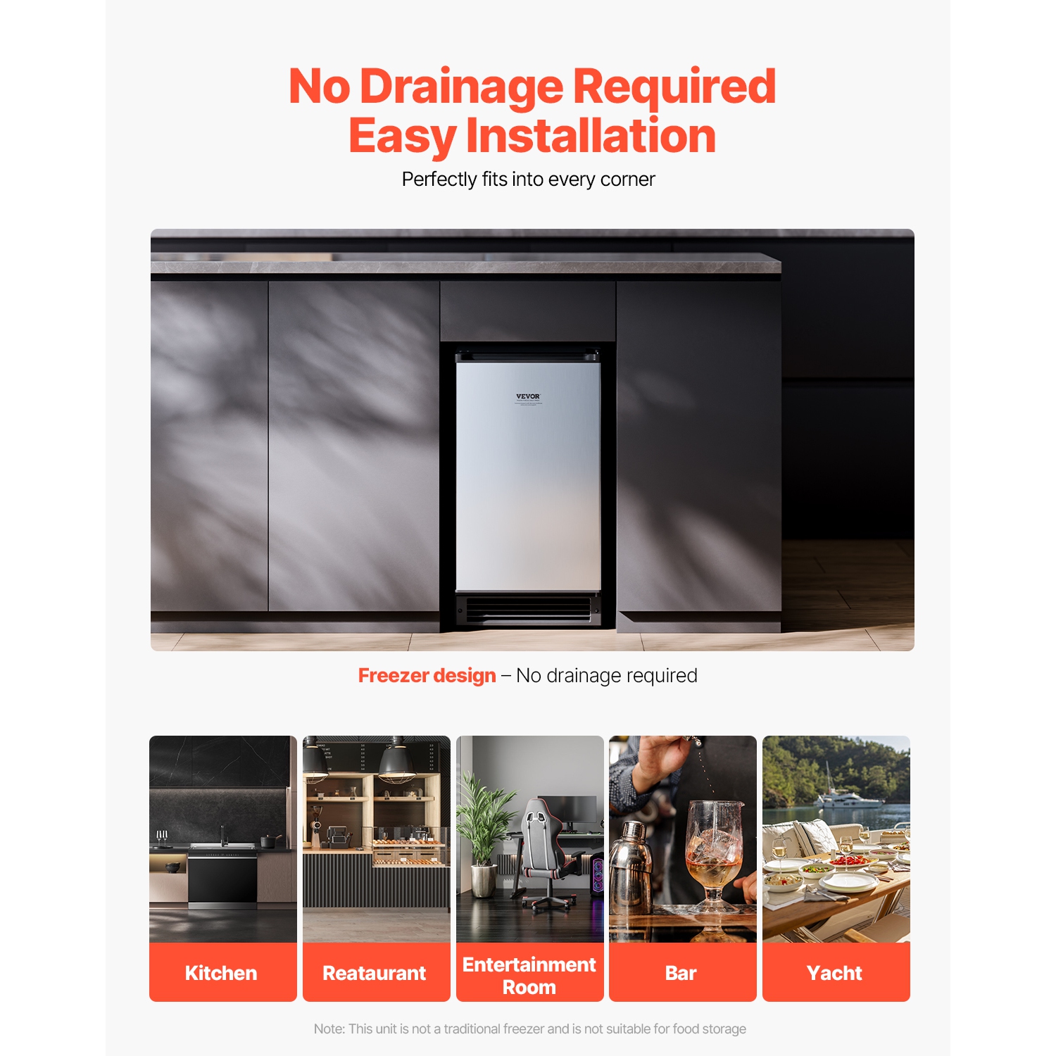 VEVOR 25 Lbs/Day Undercounter Built-in Ice Maker, Under Counter Ice Maker Machine with Reversible Door Stainless Steel, Freestanding Ice Maker for