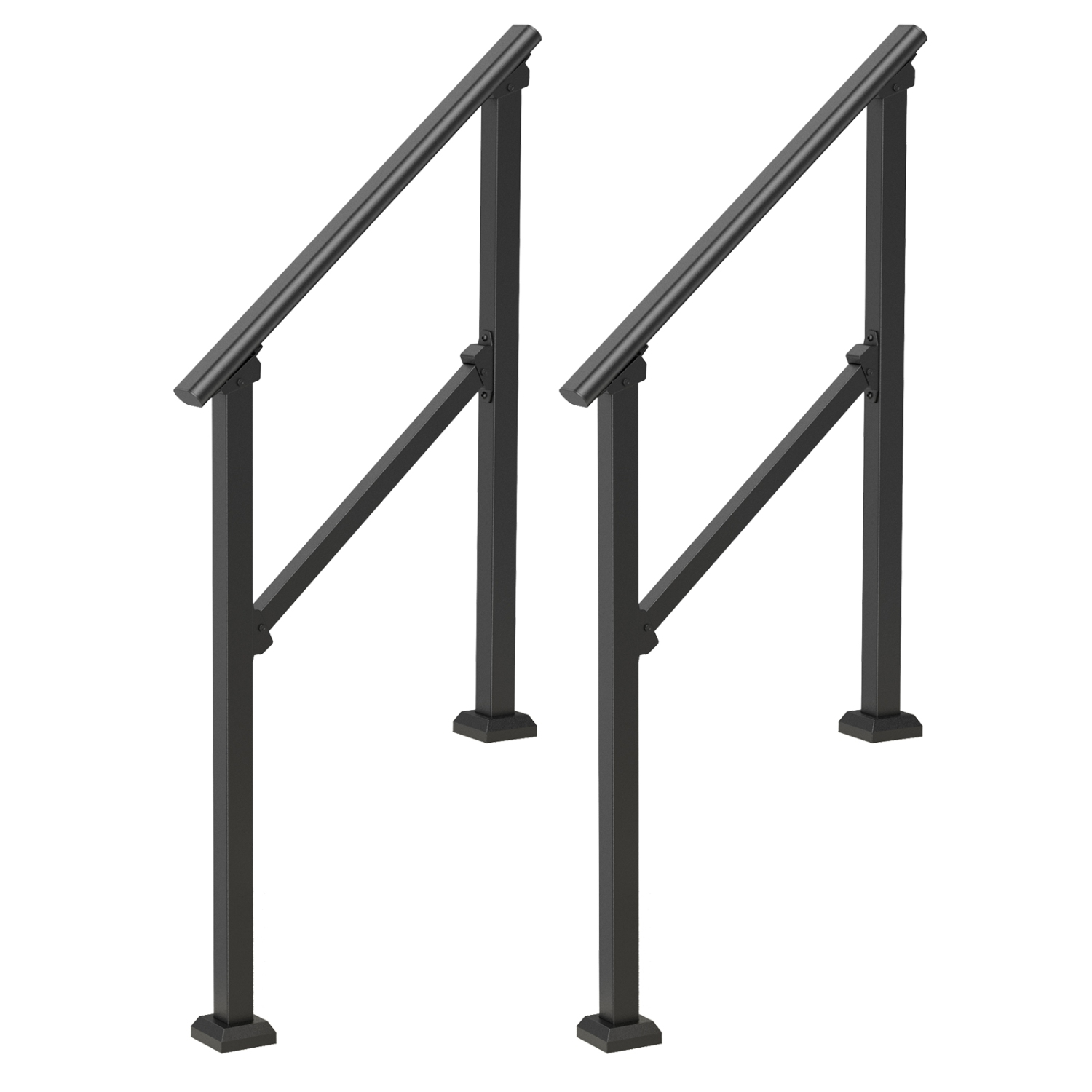 VEVOR 2 PCS Handrails for Outdoor Steps, 2-3 Step Stair Kit, Carbon Steel Railings with Installation Kit, Stair Rails for Seniors, Concrete & Porch &