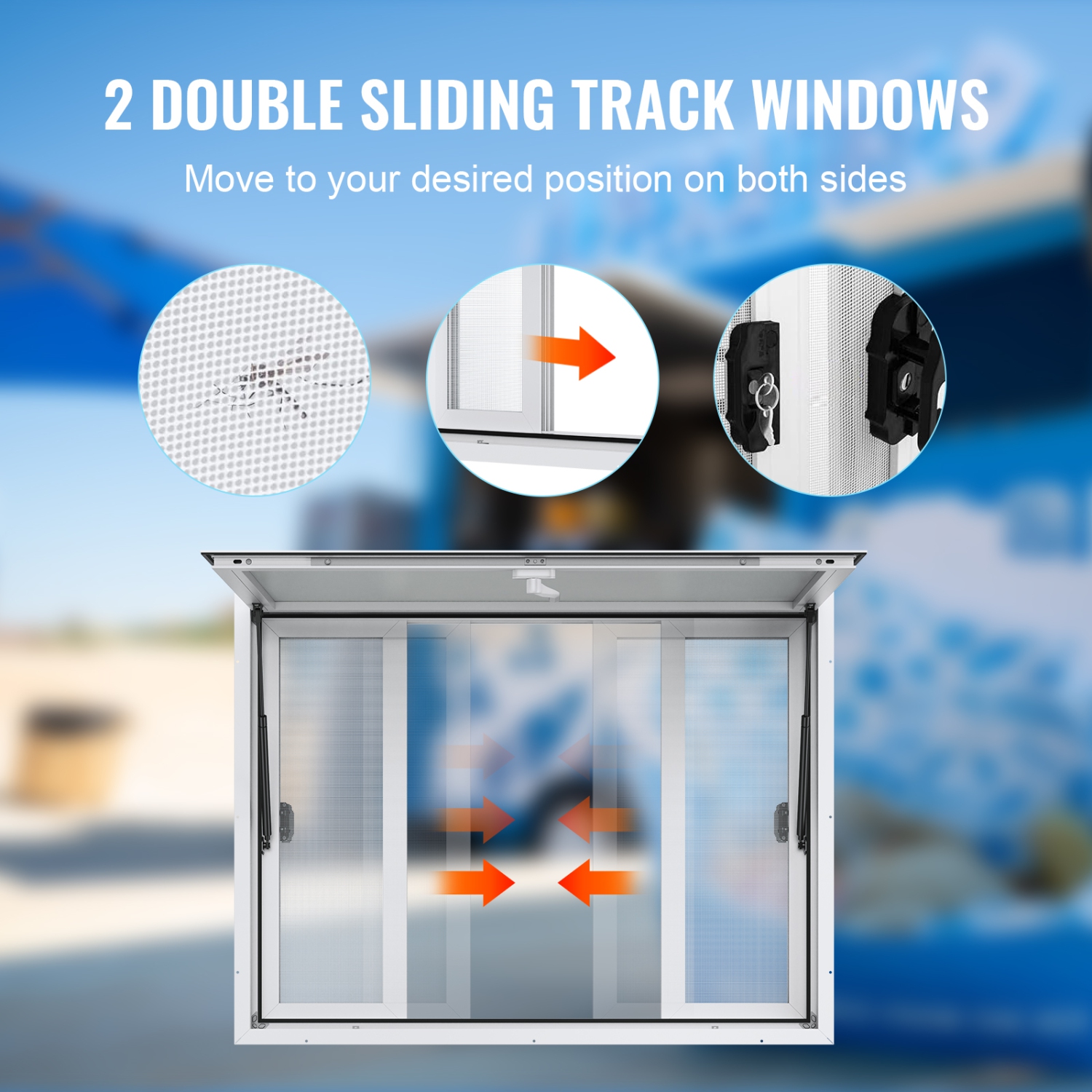 VEVOR 48"x36" Food Truck Concession Window, Aluminum Alloy Window, Up to 85° Opening, with 4 Sliding Windows & Awning Door & Drag Hook, for Food