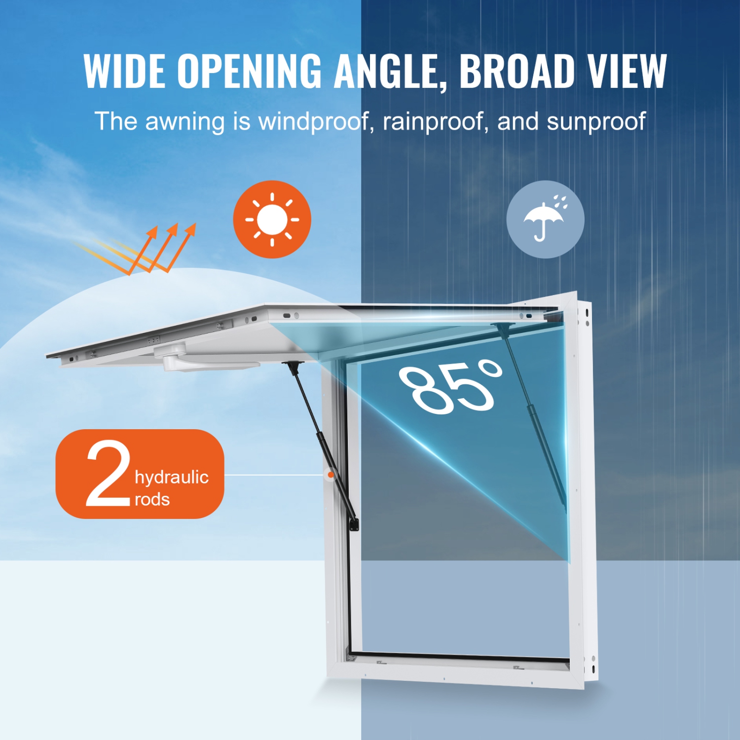 VEVOR 36"x36" Concession Window for Food Truck, Aluminum Alloy Window, Up to 85 Degrees Stand Serving Window with Awning Door & Drag Hook, for Food