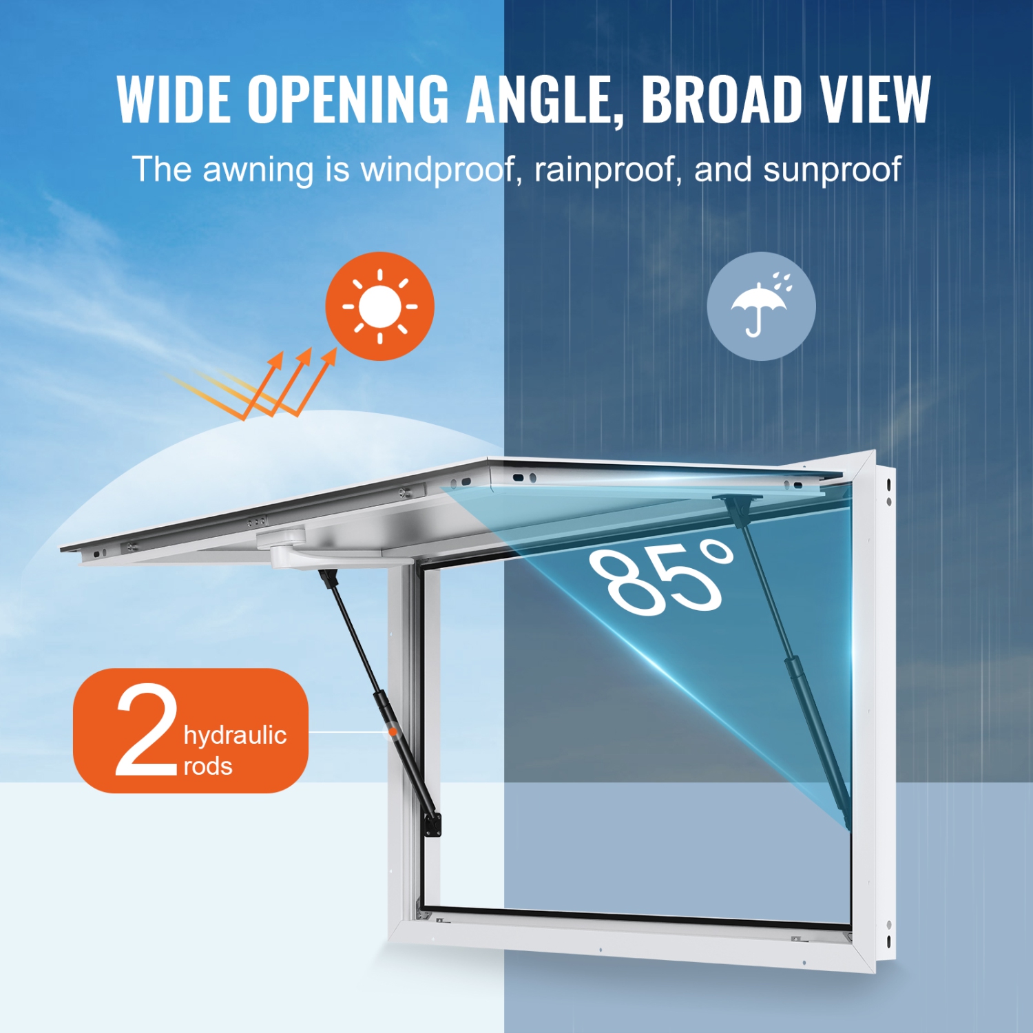 VEVOR 48"x36" Concession Window for Food Truck, Aluminum Alloy Window, Up to 85 Degrees Stand Serving Window with Awning Door & Drag Hook, for Food