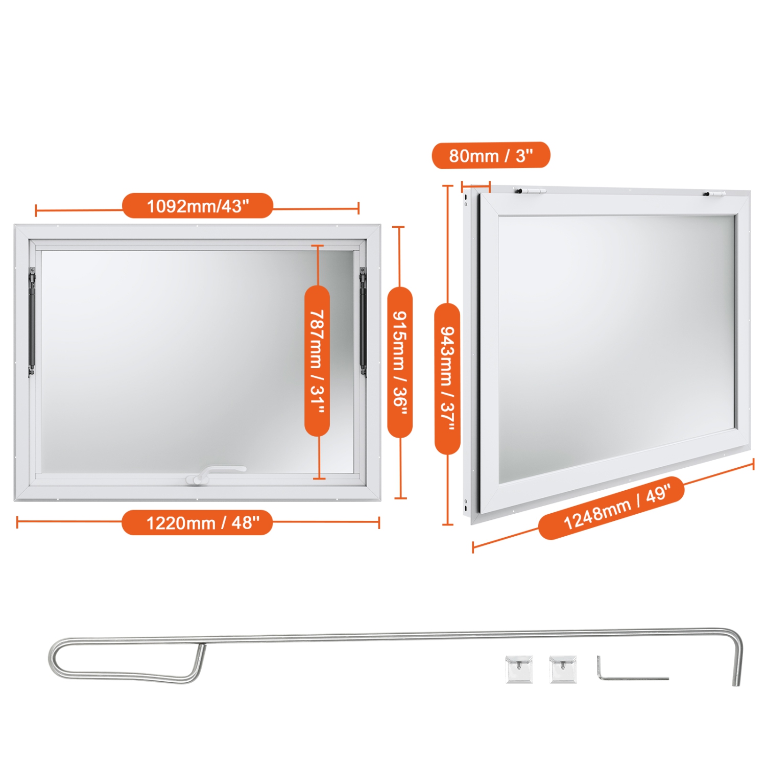VEVOR 48"x36" Concession Window for Food Truck, Aluminum Alloy Window, Up to 85 Degrees Stand Serving Window with Awning Door & Drag Hook, for Food