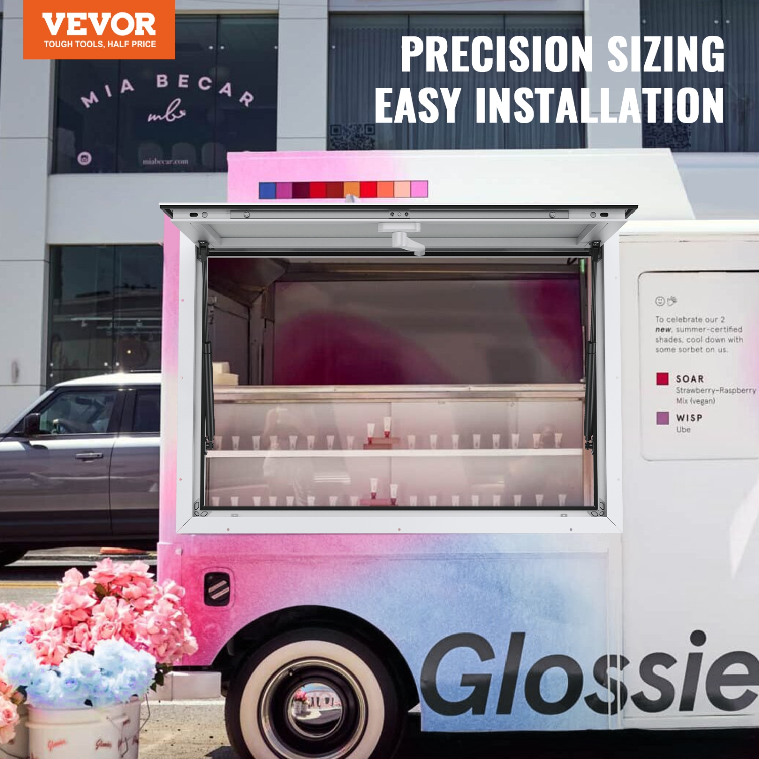 VEVOR 36"x24" Concession Window for Food Truck, Aluminum Alloy Window, Up to 85° Stand Serving Window, with Awning Door & Drag Hook, for Food Trucks