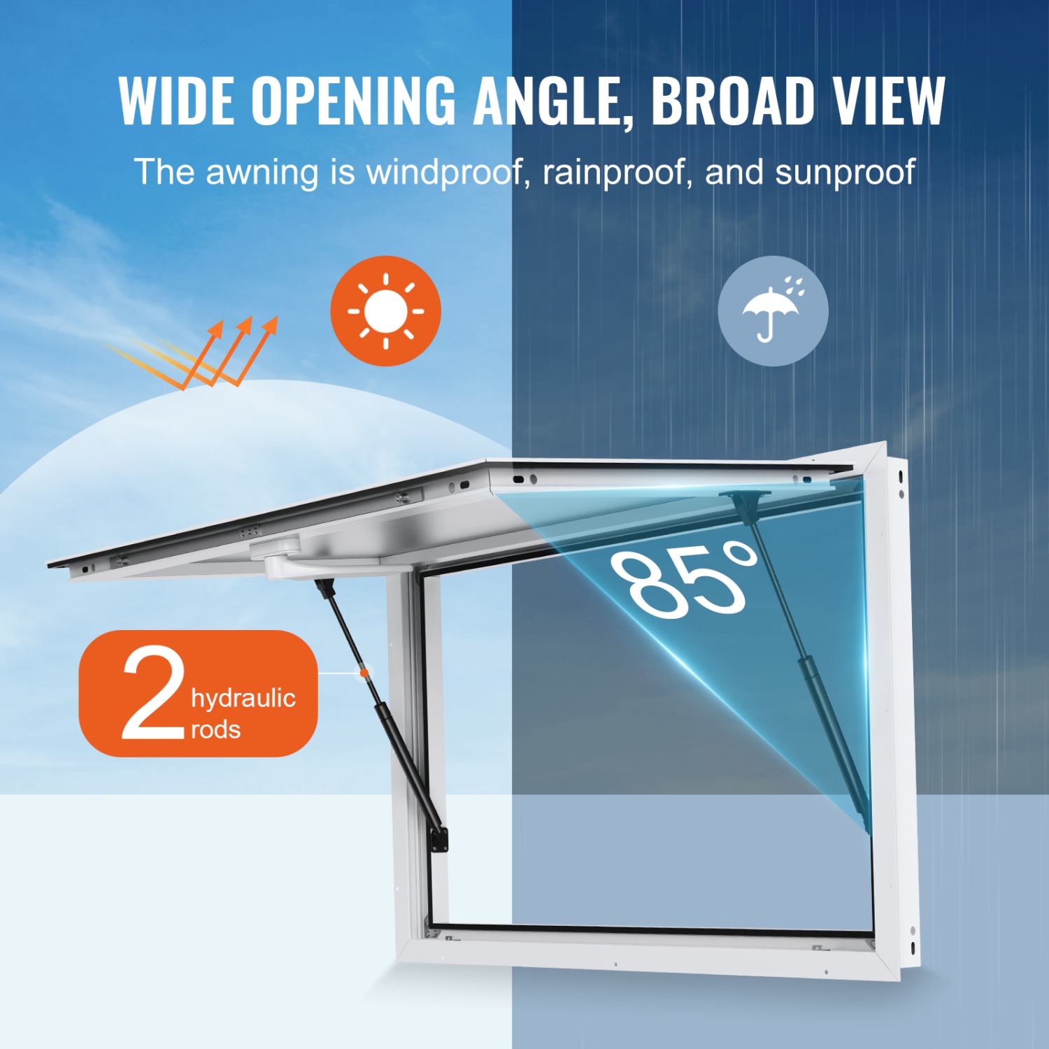 VEVOR 36"x24" Concession Window for Food Truck, Aluminum Alloy Window, Up to 85° Stand Serving Window, with Awning Door & Drag Hook, for Food Trucks