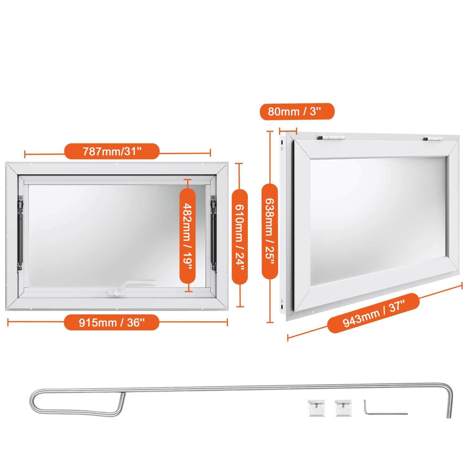 VEVOR 36"x24" Concession Window for Food Truck, Aluminum Alloy Window, Up to 85° Stand Serving Window, with Awning Door & Drag Hook, for Food Trucks