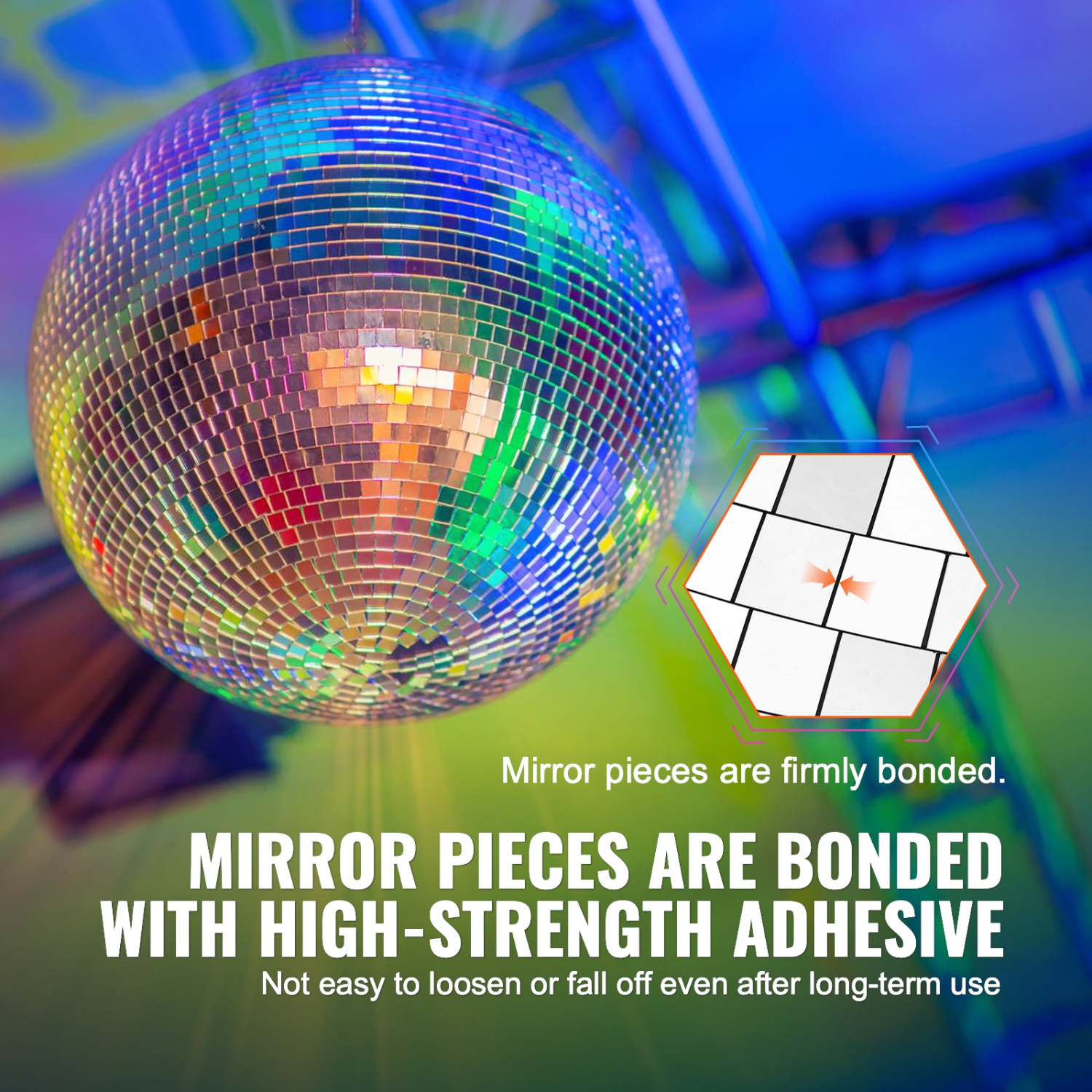 Boule disco miroir de 16 po VEVOR, boule miroir de fête avec anneau suspendu, grandes décorations de fête en forme de boule disco Lightning,