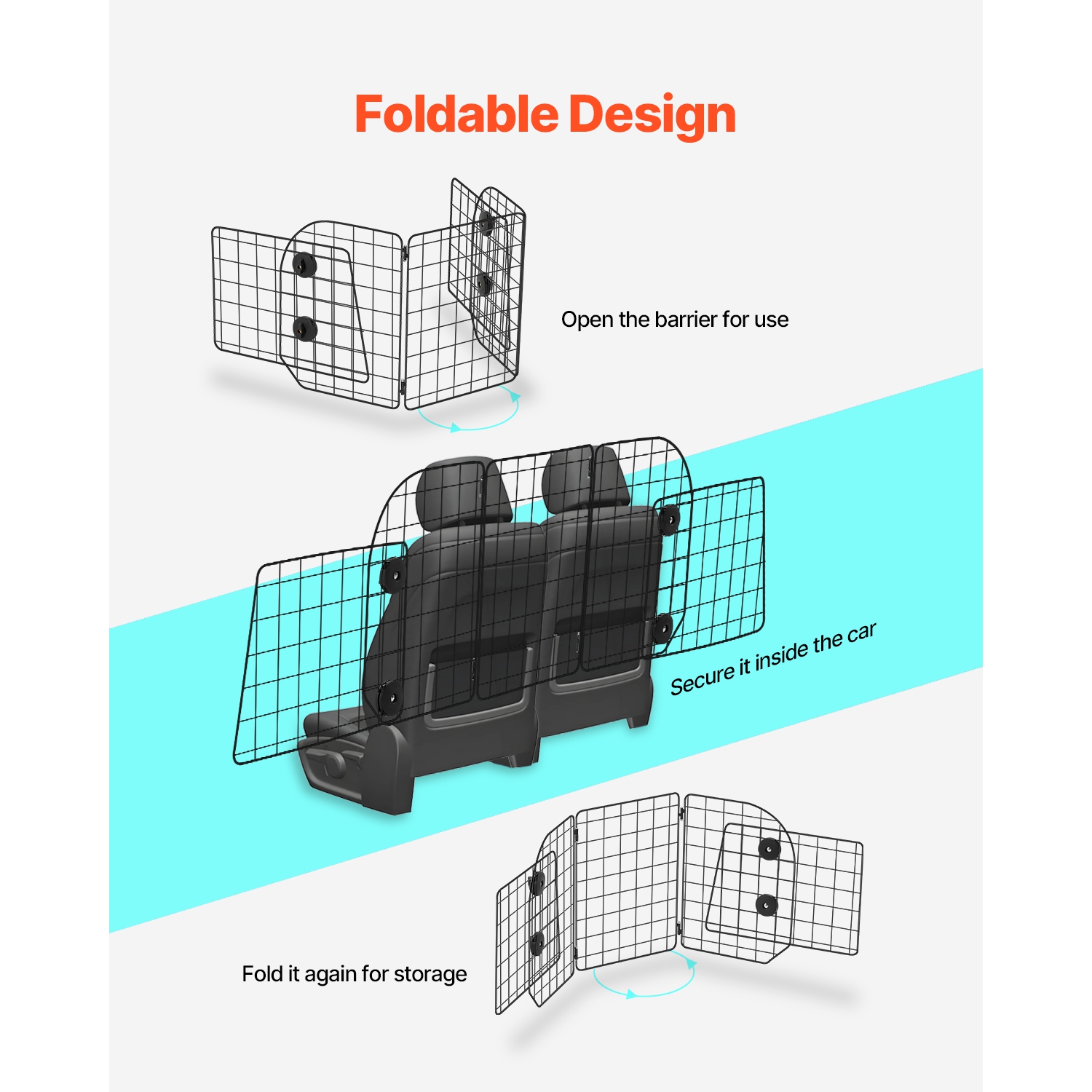 VEVOR 38.5"-61.6" Adjustable Dog Car Barrier, Car Divider for Trunk Cargo Area, Universal-Fit Back Seat Dogs Separator Guard Net, Vehicle Pet Barrier