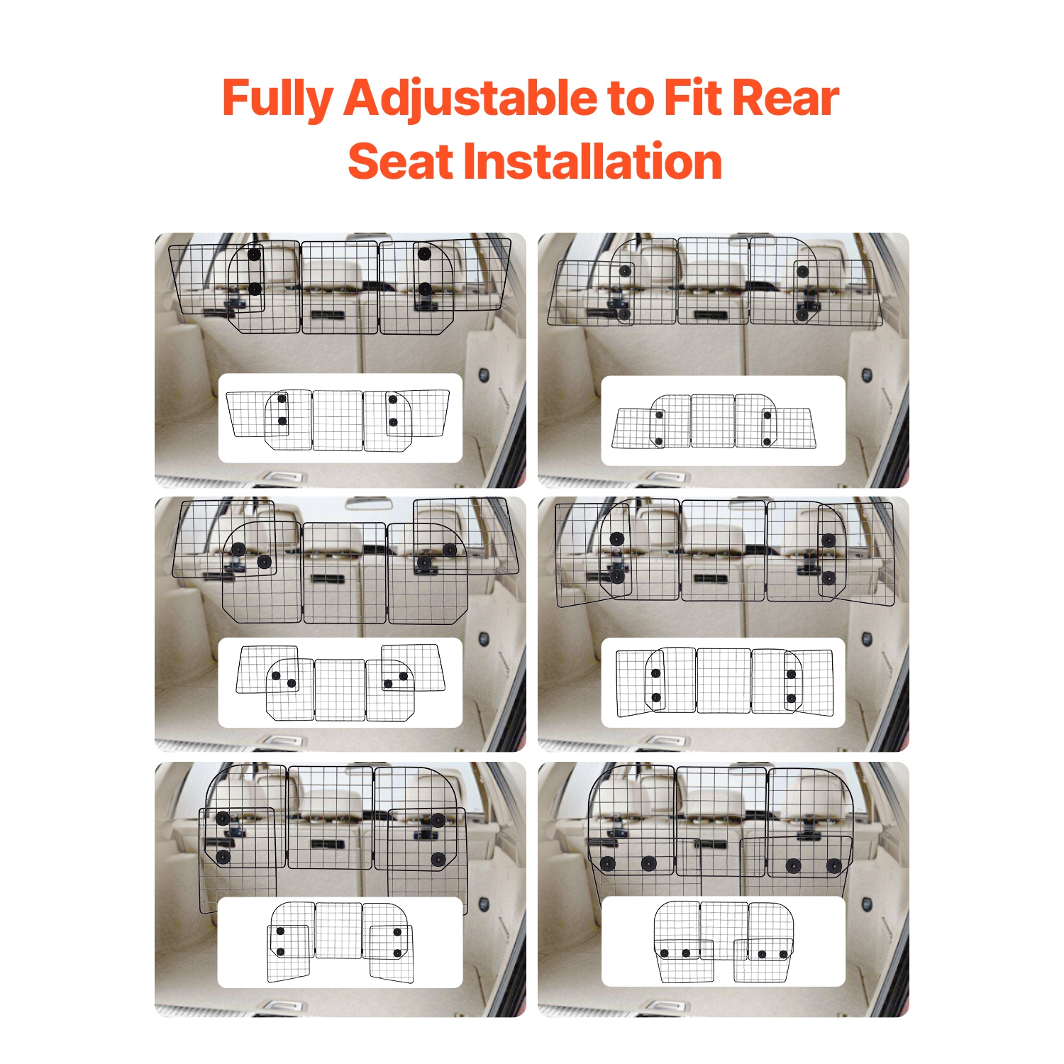 VEVOR 38.5"-61.6" Adjustable Dog Car Barrier, Car Divider for Trunk Cargo Area, Universal-Fit Back Seat Dogs Separator Guard Net, Vehicle Pet Barrier