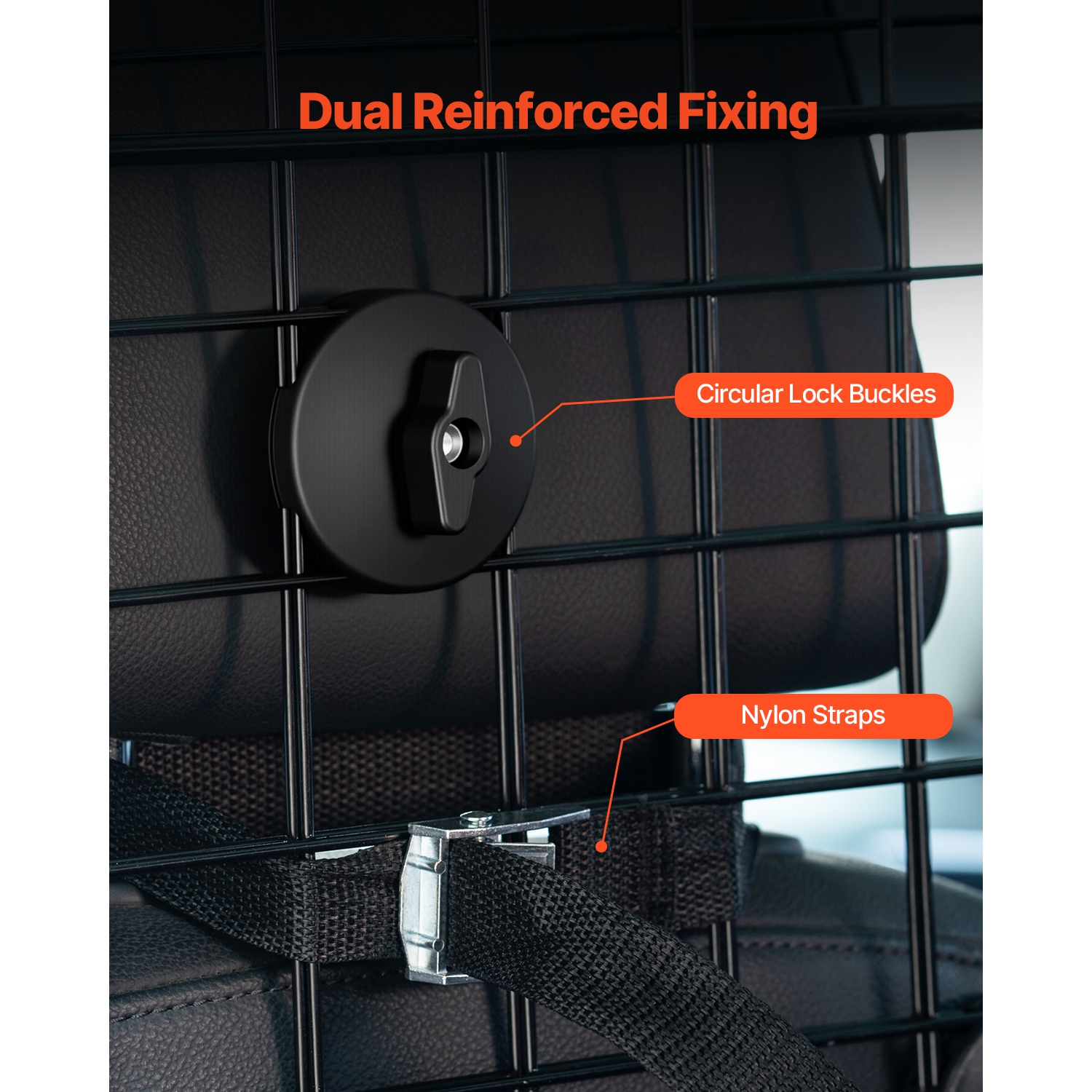 VEVOR 38.5"-61.6" Adjustable Dog Car Barrier, Car Divider for Trunk Cargo Area, Universal-Fit Back Seat Dogs Separator Guard Net, Vehicle Pet Barrier