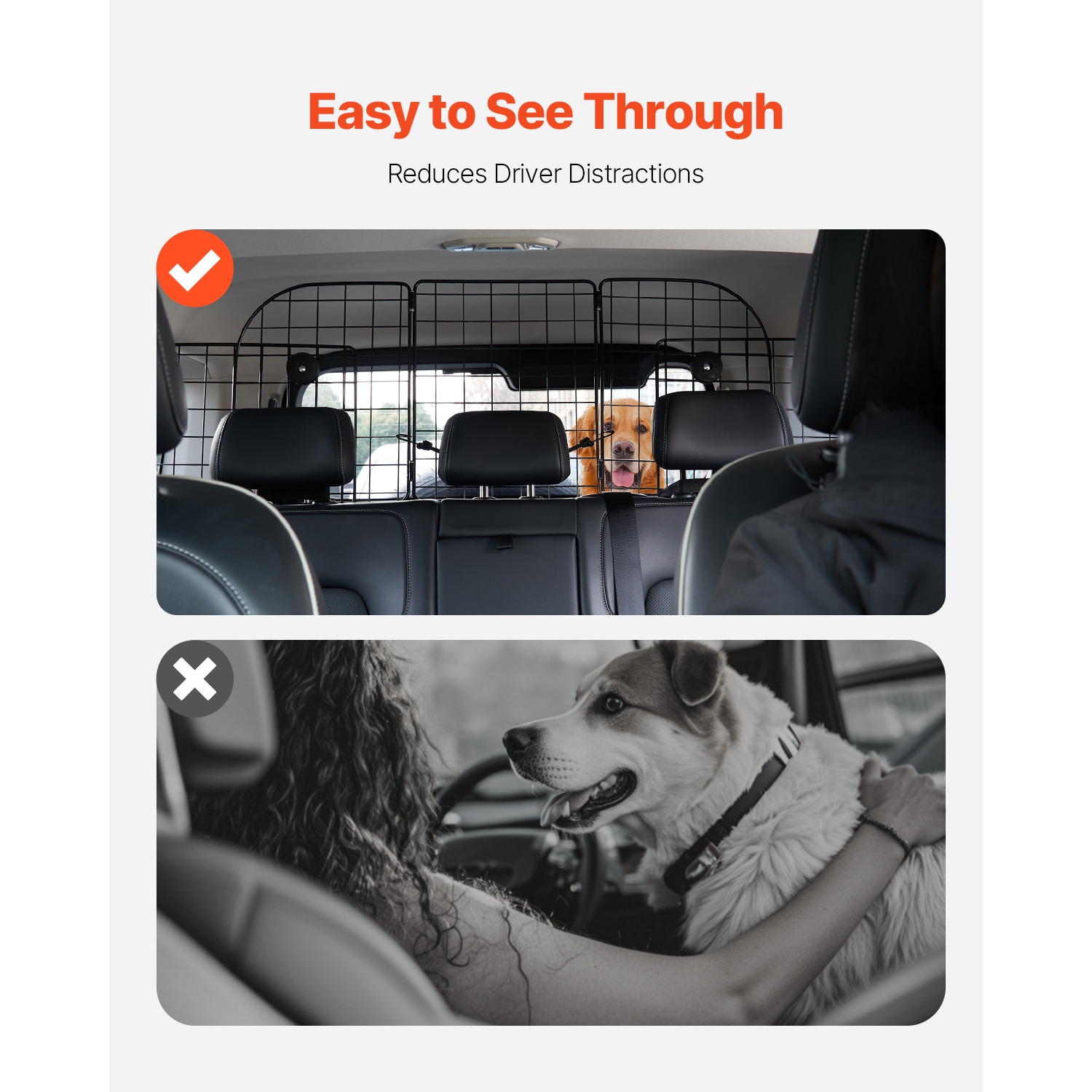 VEVOR 38.5"-61.6" Adjustable Dog Car Barrier, Car Divider for Trunk Cargo Area, Universal-Fit Back Seat Dogs Separator Guard Net, Vehicle Pet Barrier