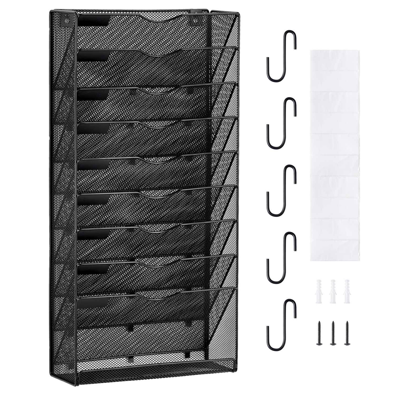 VEVOR One-Piece File Wall Rack, 10 Pockets Mesh Wall File Holder, Wall Mounted Magazine Mail Paper & Document Storage Folder, Metal Wall File