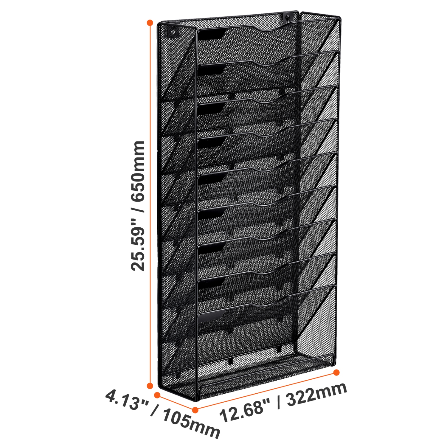 VEVOR One-Piece File Wall Rack, 10 Pockets Mesh Wall File Holder, Wall Mounted Magazine Mail Paper & Document Storage Folder, Metal Wall File