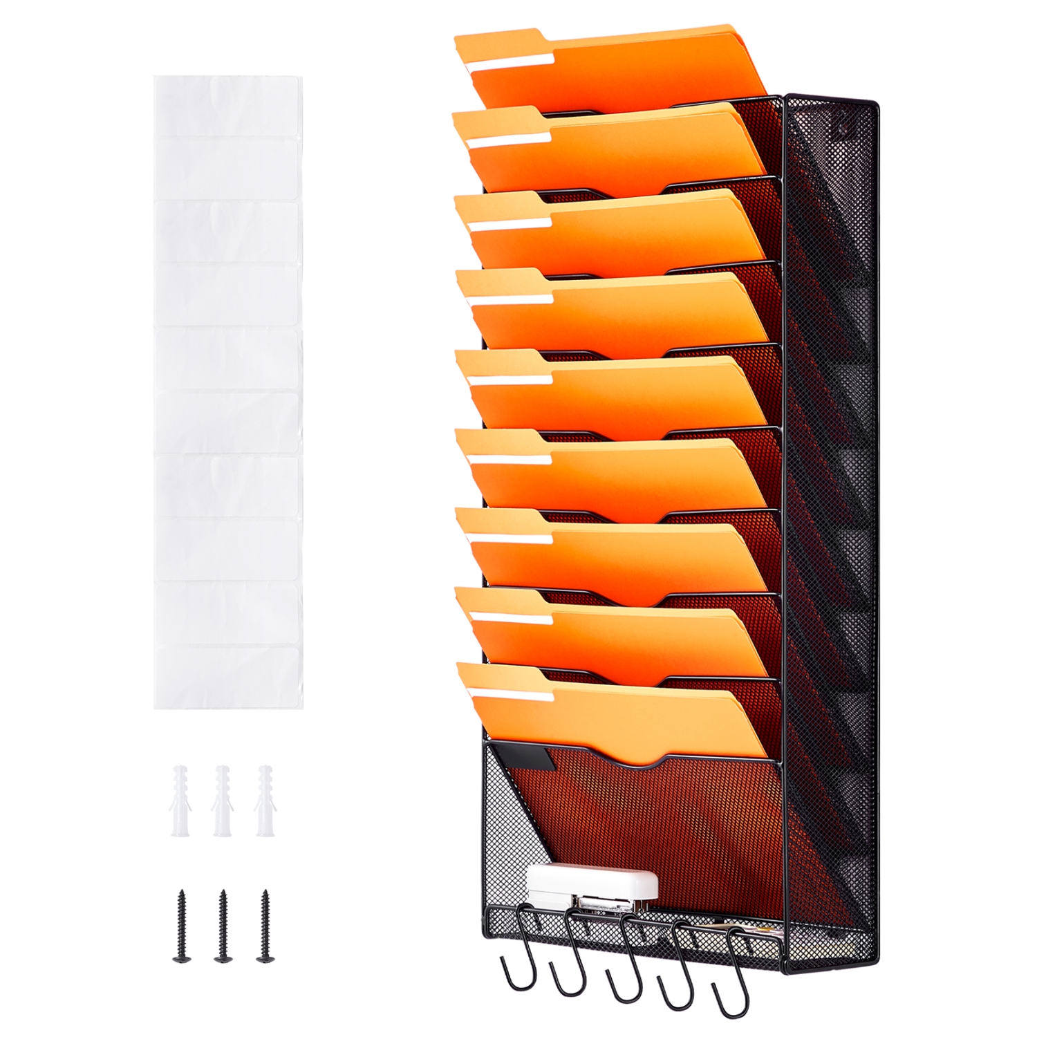 VEVOR One-Piece File Wall Rack, 10 Pockets Mesh Wall File Holder, Wall Mounted Magazine Mail Paper & Document Storage Folder, Metal Wall File