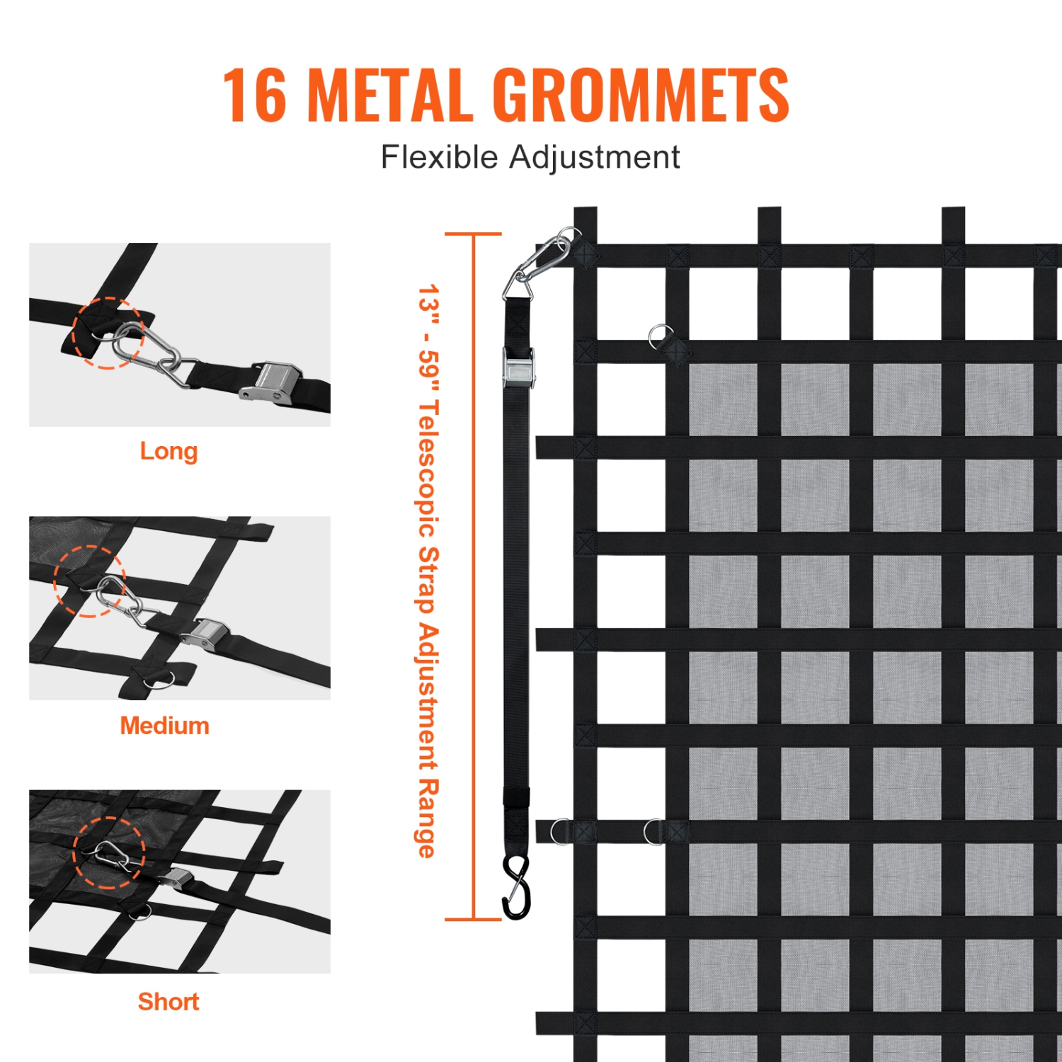 VEVOR 96 in x 81 in Cargo Net, Heavy Duty Truck Cargo Net for Truck Bed, 4 Adjustable Straps with Carabiners & S-Hooks, Wear-resistant &