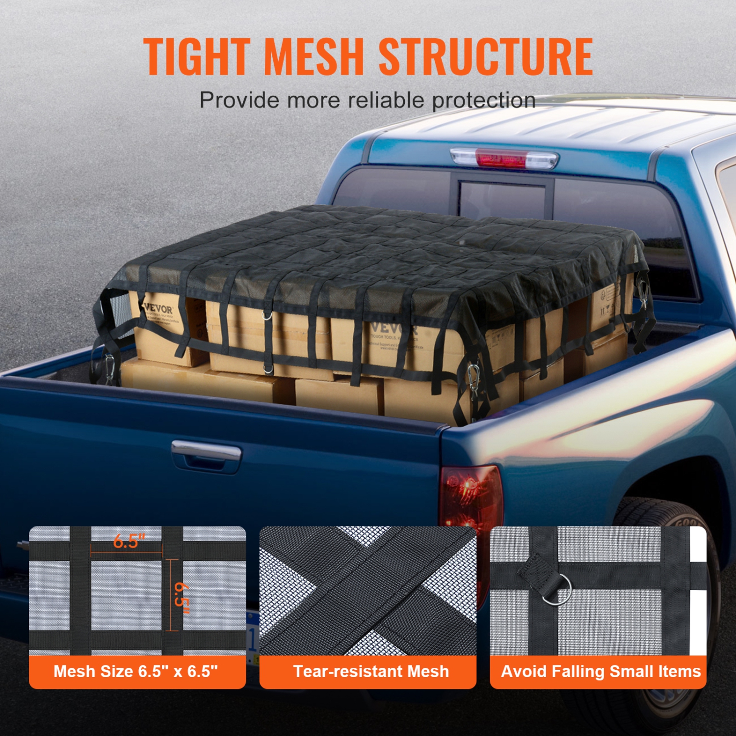 VEVOR 96 in x 81 in Cargo Net, Heavy Duty Truck Cargo Net for Truck Bed, 4 Adjustable Straps with Carabiners & S-Hooks, Wear-resistant &