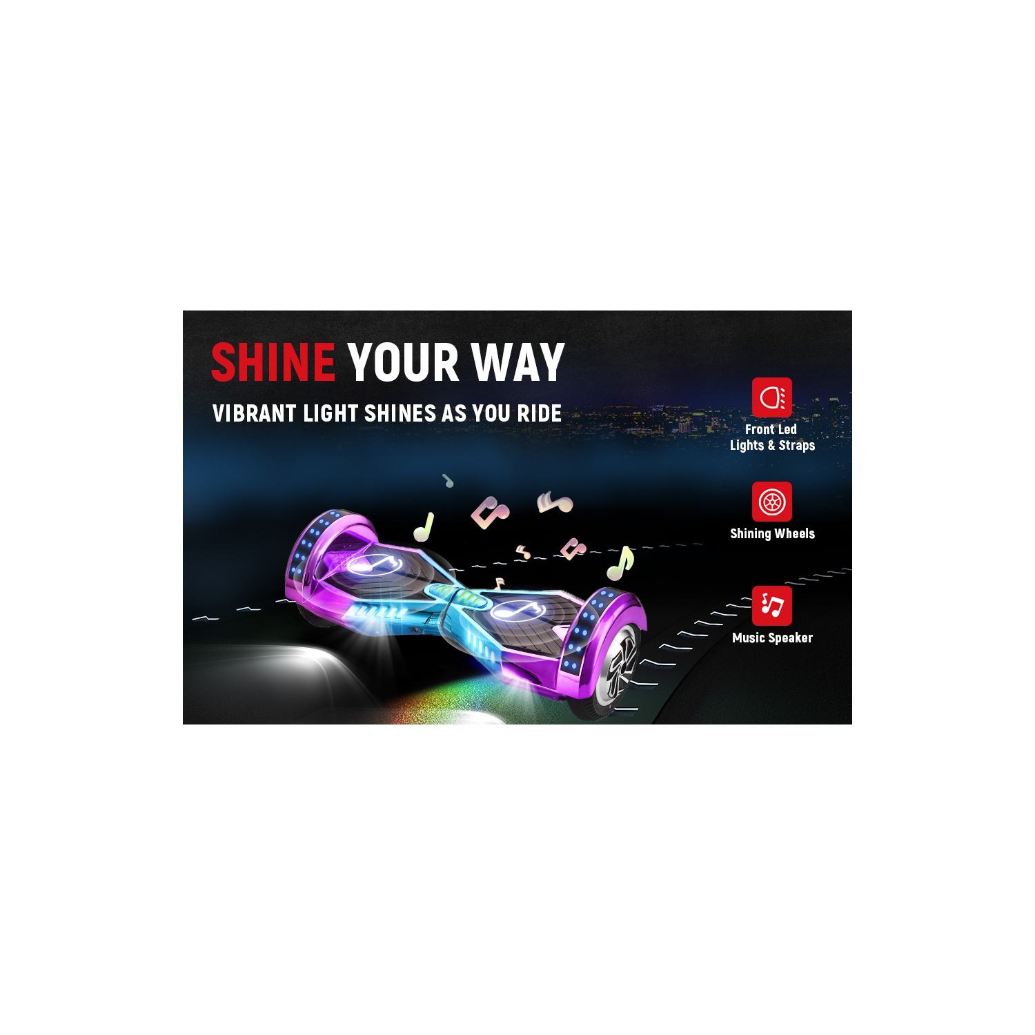 Planche gyroscopique arc-en-ciel tout terrain de 8&nbsp;po de WEELMOTION pour enfants et adultes, certifiée UL 2272, roues tout-terrain, haut-parleur