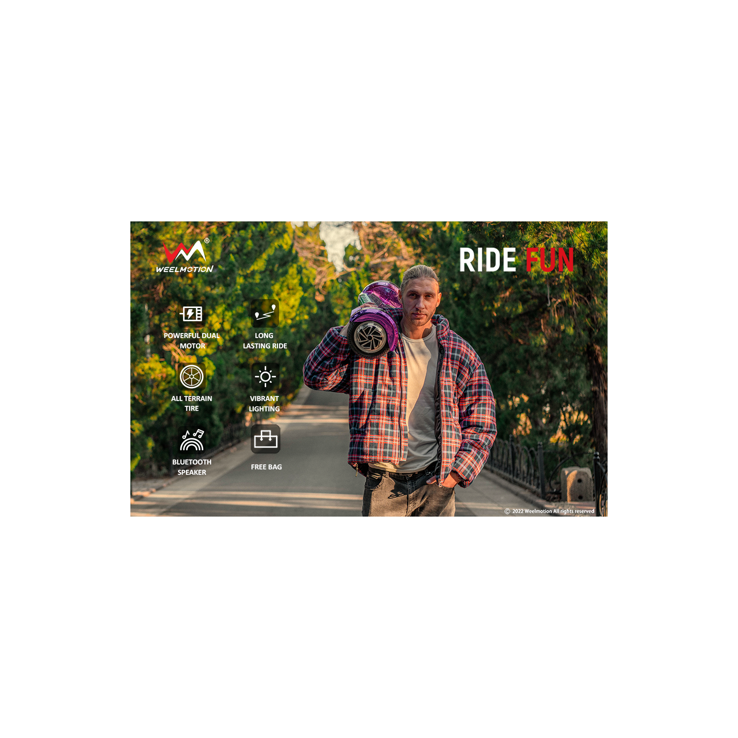 Planche gyroscopique arc-en-ciel tout terrain de 8&nbsp;po de WEELMOTION pour enfants et adultes, certifiée UL 2272, roues tout-terrain, haut-parleur