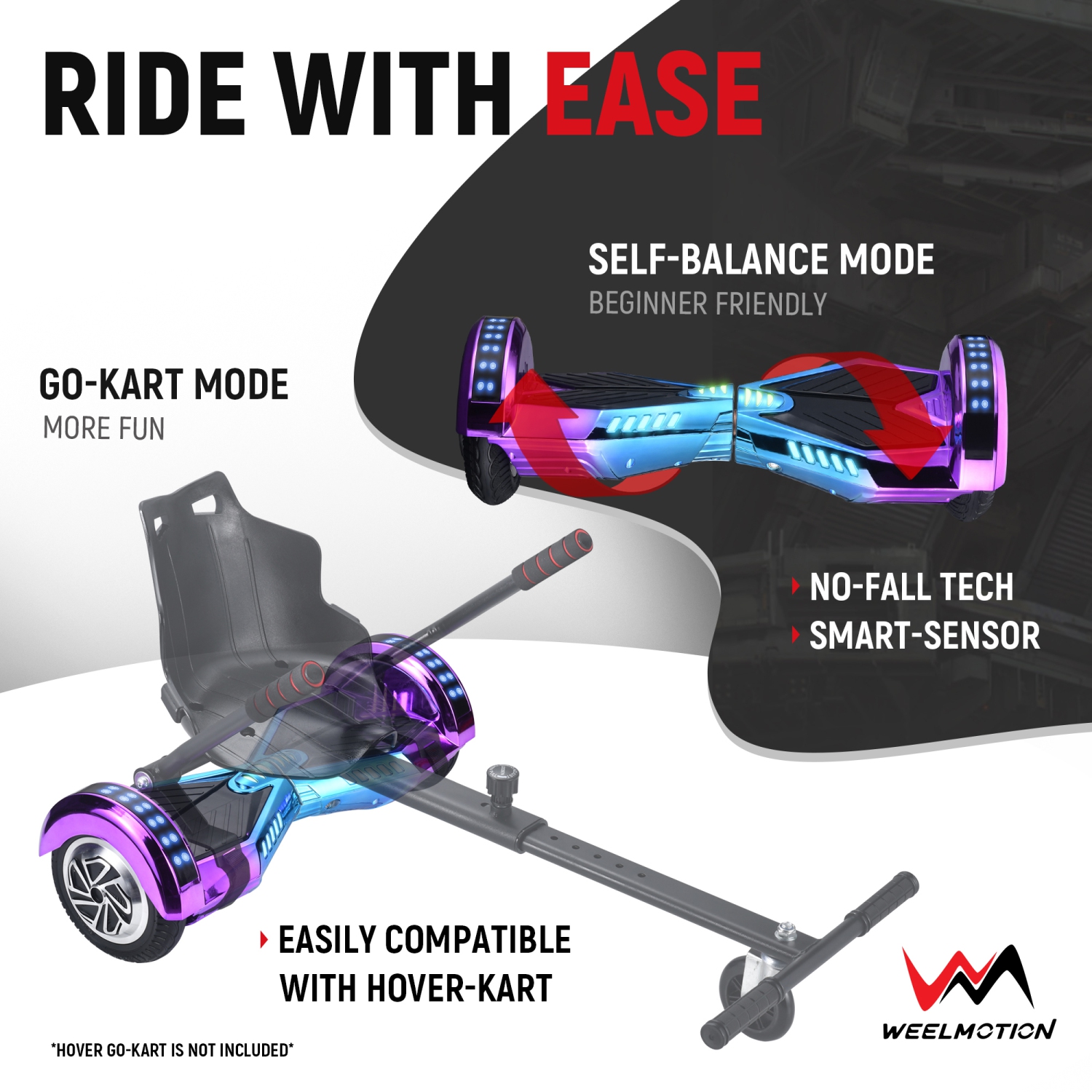 Planche gyroscopique arc-en-ciel tout terrain de 8&nbsp;po de WEELMOTION pour enfants et adultes, certifiée UL 2272, roues tout-terrain, haut-parleur