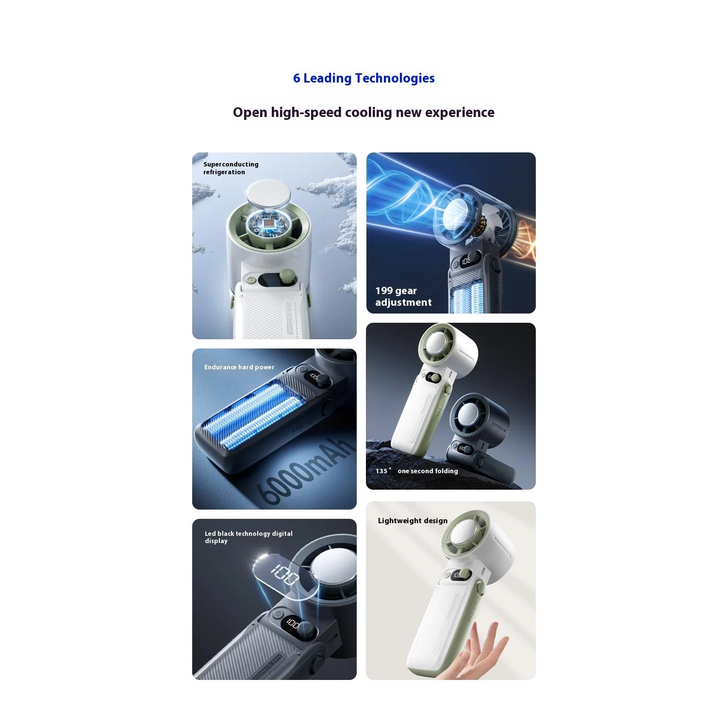 Portable Handheld Fan with Instant Cool Technology, 199 Adjustable Speeds and High Speed ​​Turbine, 6000mAh, Digital Display, Great for Outdoor