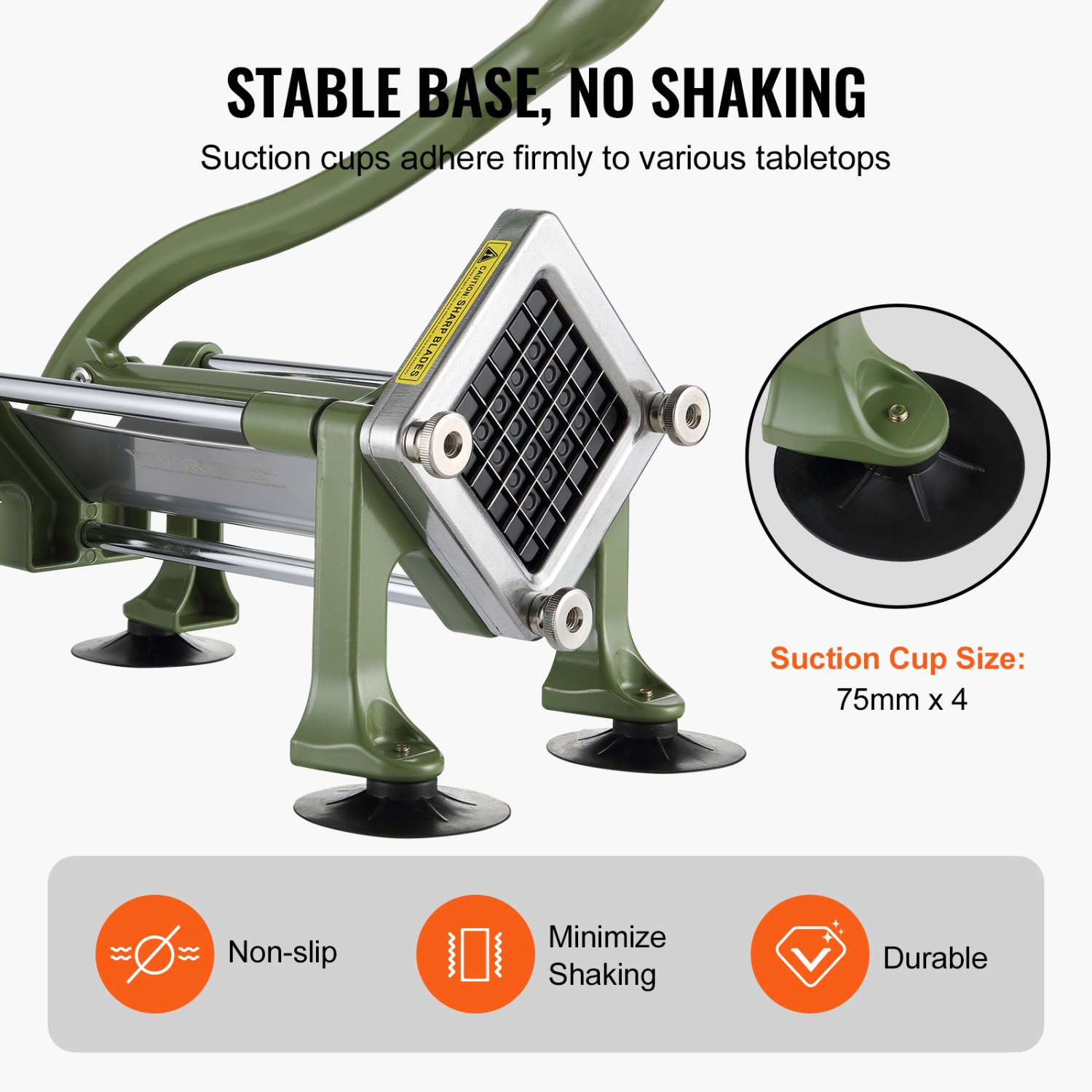 Coupe-frites VEVOR, coupe-pommes de terre avec lame en acier inoxydable 1/2-po, hachoir manuel avec ventouses, idéal pour les pommes de terre, les