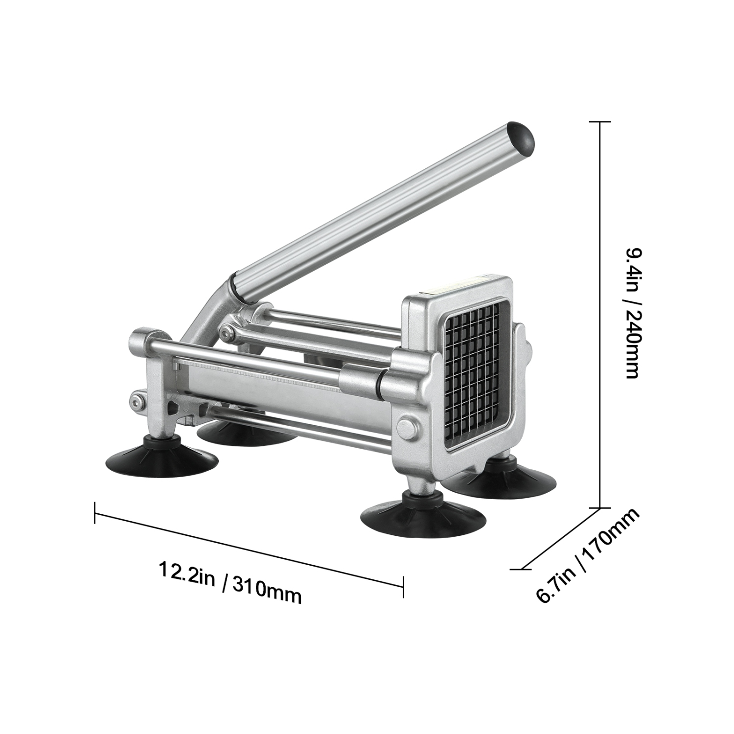 VEVOR French Fry Cutter, Potato Slicer with 1/2" 3/8" 1/4" Stainless Steel Blades, Manual Chopper with Suction Cups, for Potato, Fries, Cucumber,