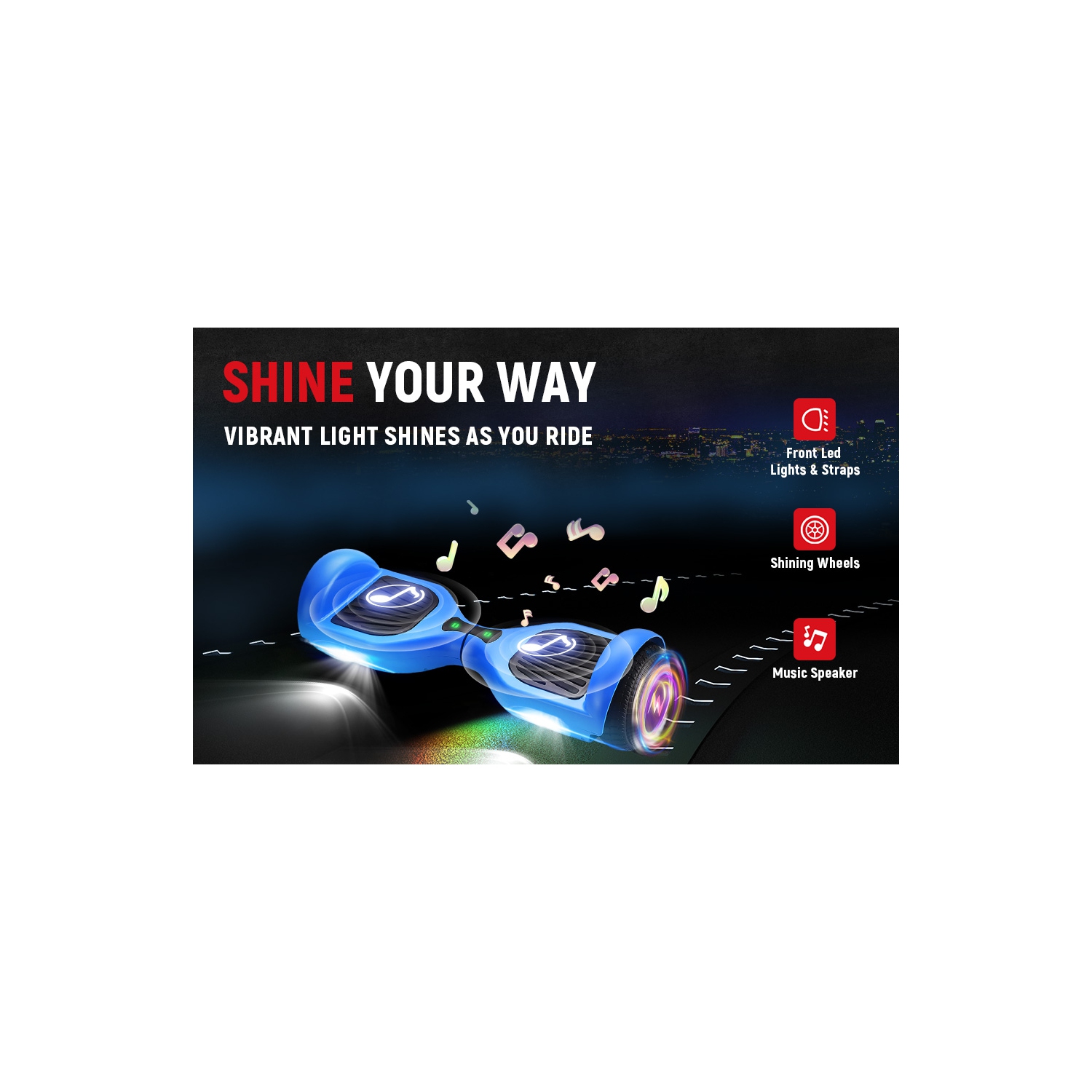 Planche gyroscopique tout-terrain bleue WEELMOTION 6,5", PLUS GROSSE batterie que les autres lumières et roues brillantes LED moins chères,