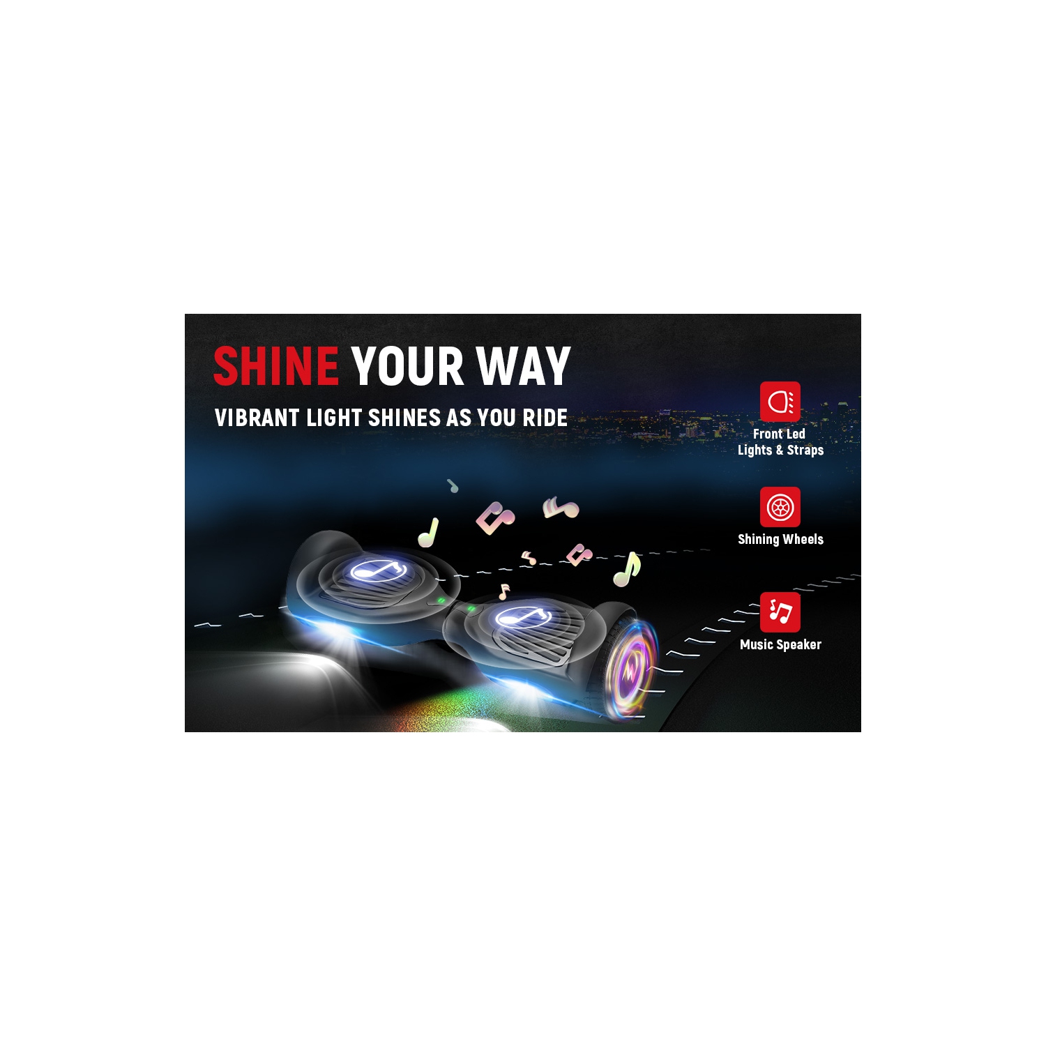 WEELMOTION 6.5" Classic Black All Terrain Hoverboard, BIGGER Battery Than Other Cheaper Ones LED Lights & Shining Wheels, Speaker, , UL 2272