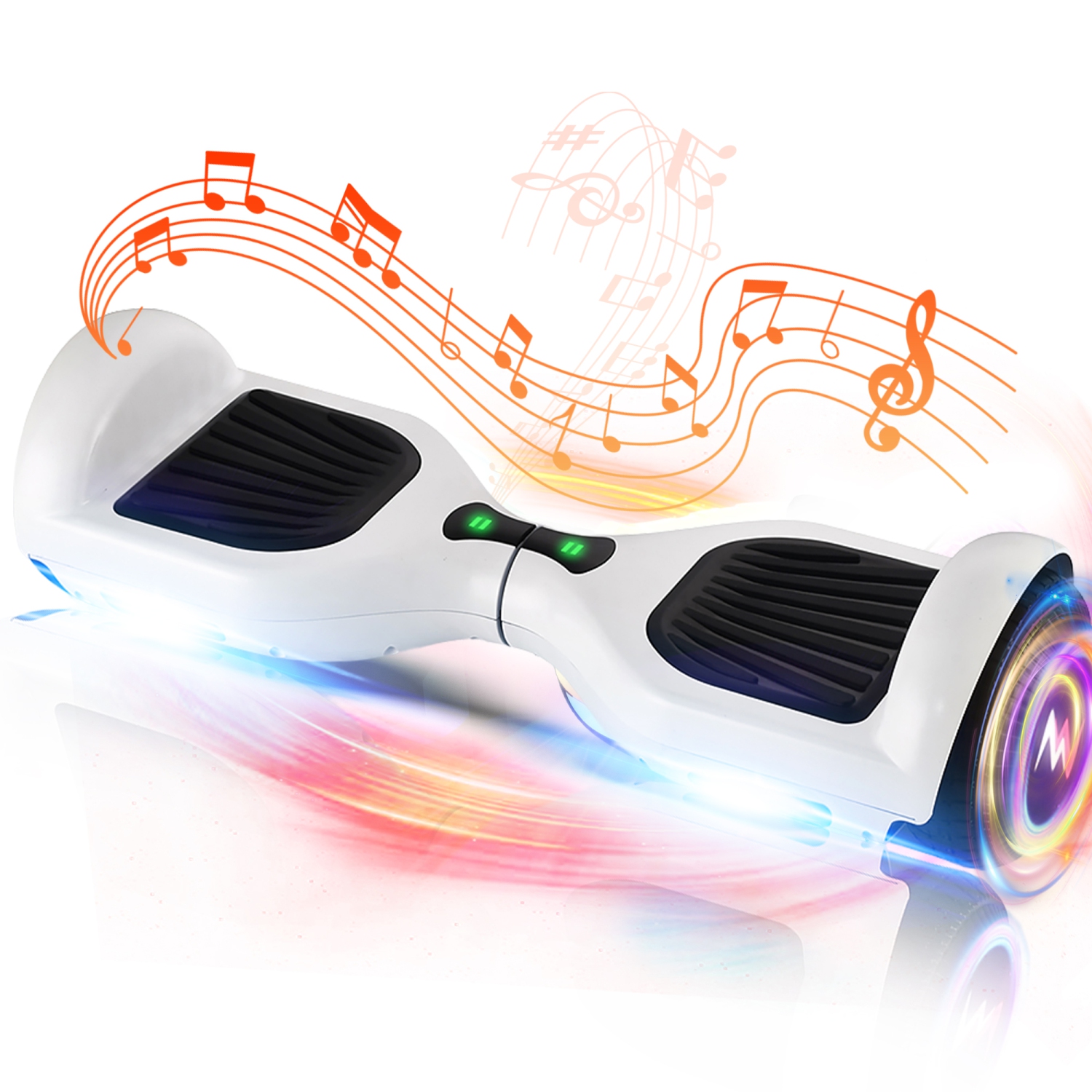 WEELMOTION 6.5" Classic White All Terrain Hoverboard, BIGGER Battery Than Other Cheaper Ones LED Lights & Shining Wheels, Speaker, , UL 2272