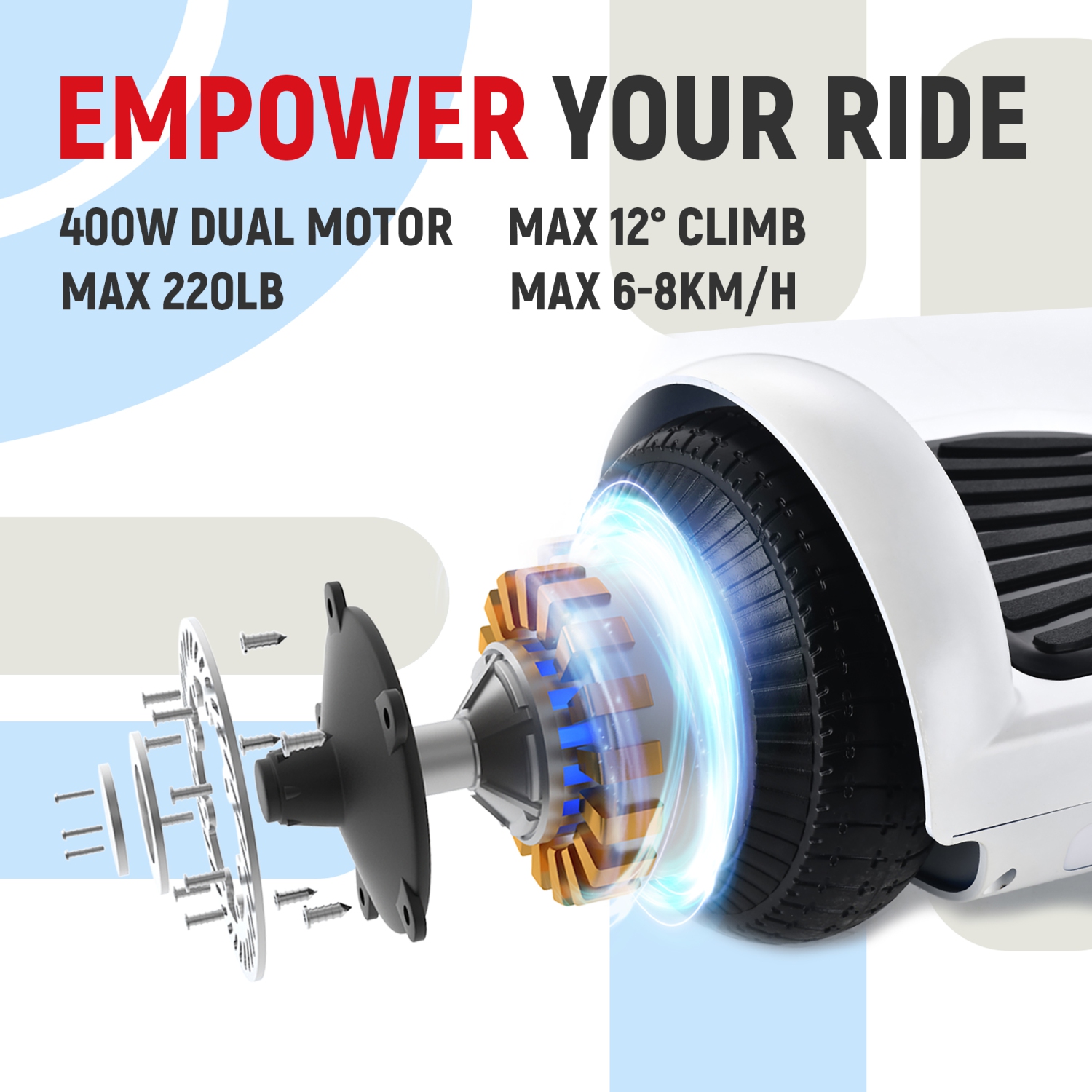 WEELMOTION 6.5" Classic White All Terrain Hoverboard, BIGGER Battery Than Other Cheaper Ones LED Lights & Shining Wheels, Speaker, , UL 2272