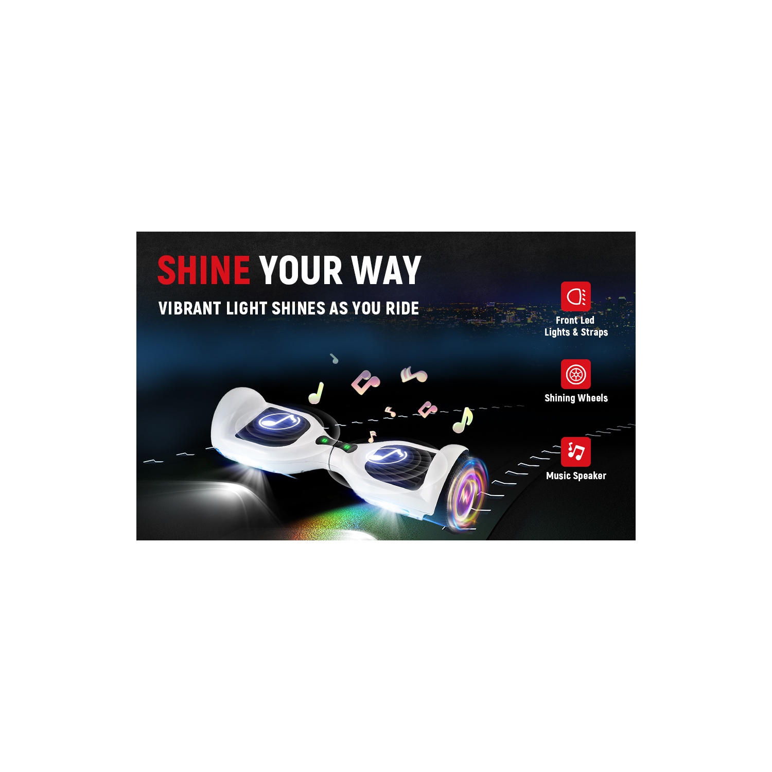 WEELMOTION 6.5" Classic White All Terrain Hoverboard, BIGGER Battery Than Other Cheaper Ones LED Lights & Shining Wheels, Speaker, , UL 2272