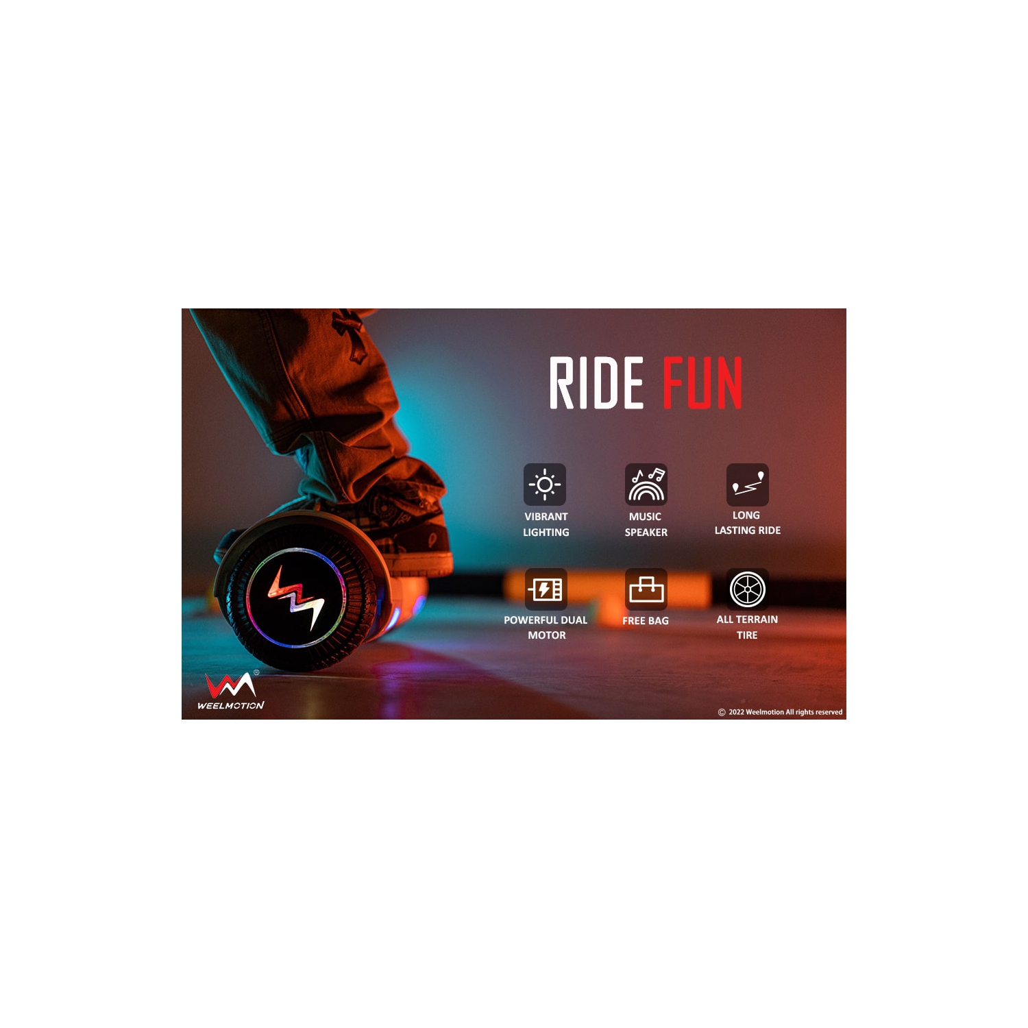 WEELMOTION 6.5" Classic White All Terrain Hoverboard, BIGGER Battery Than Other Cheaper Ones LED Lights & Shining Wheels, Speaker, , UL 2272